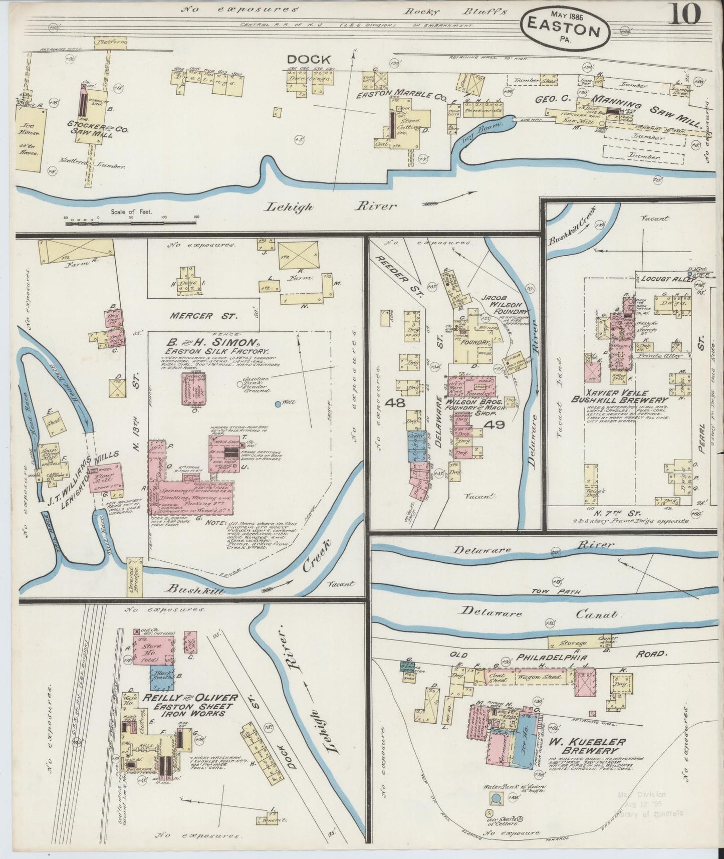 Sanborn Fire Insurance Map from Easton, Northampton County, Pennsylvania (1885), Sheet #0010 - Historic Sanborn Fire Insurance Map Print, vintage old map wall art, antique decor, genealogy gift, Pennsylvania Pennsylvania map