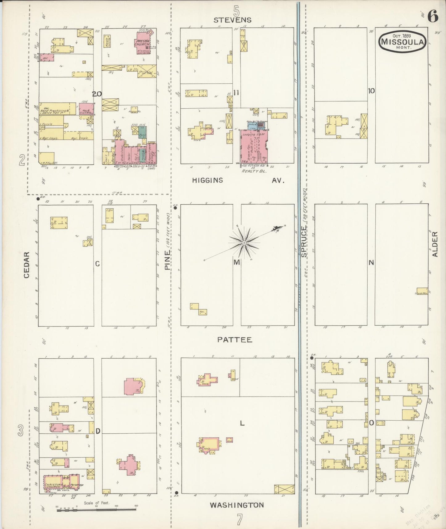 Sanborn Fire Insurance Map from Missoula, Missoula County, Montana (1893), Sheet #0006 - Historic Sanborn Fire Insurance Map Print, vintage old map wall art, antique decor, genealogy gift, Montana Montana map