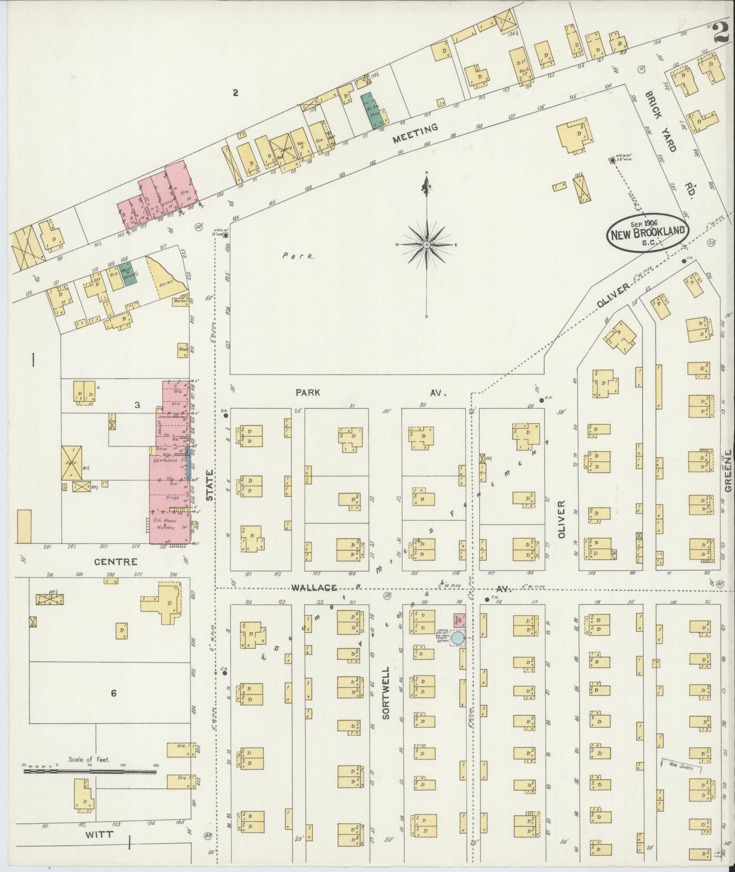 Sanborn Fire Insurance Map from New Brookland, Lexington County, South Carolina (1906), Sheet #0002 - Complete Map Set gallery image, historic Sanborn map, vintage wall art, South Carolina South Carolina