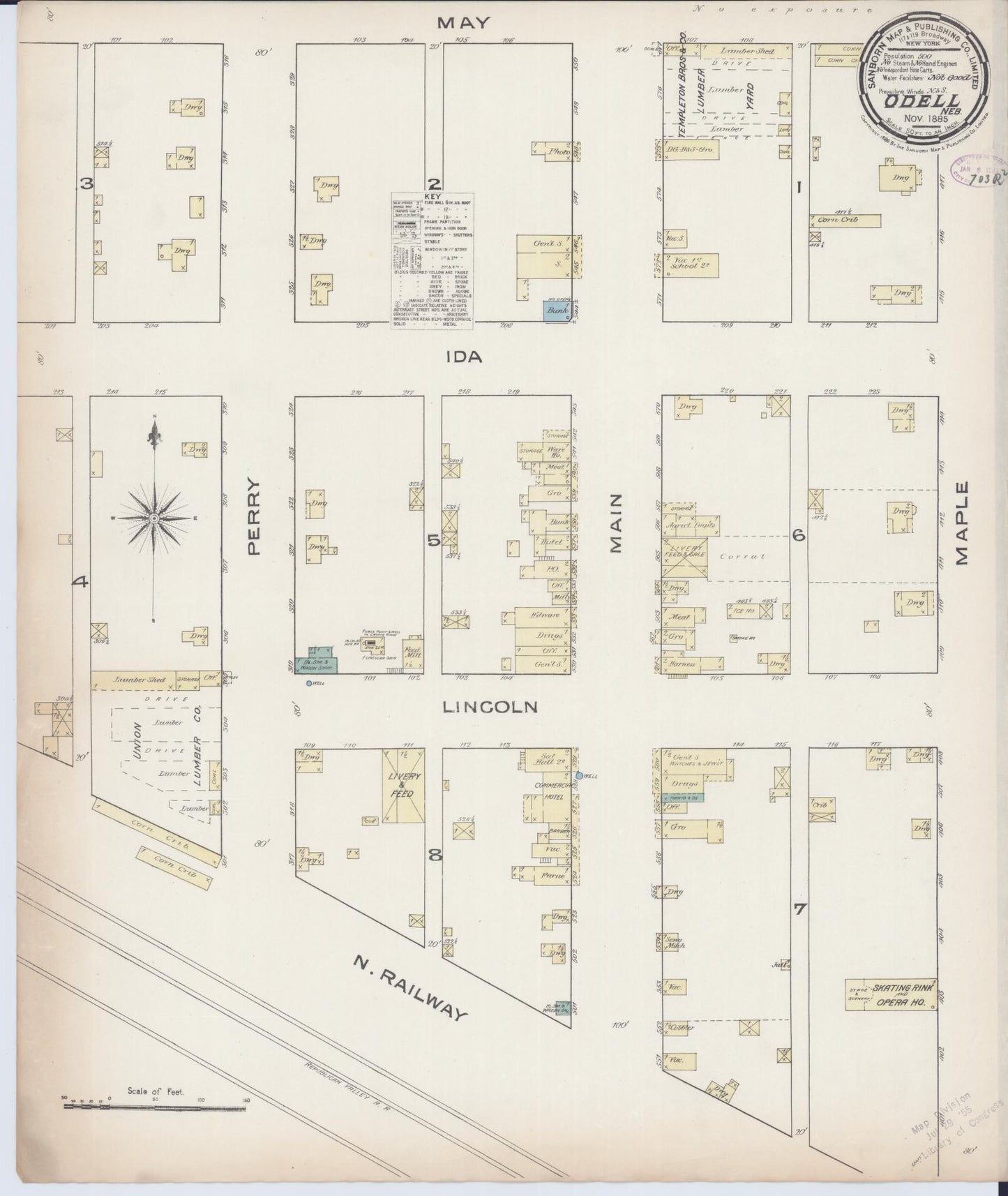 Sanborn Fire Insurance Map from Odell, Gage County, Nebraska (1885), Sheet #0001 - Historic Sanborn Fire Insurance Map Print, vintage old map wall art, antique decor, genealogy gift, Nebraska Nebraska map