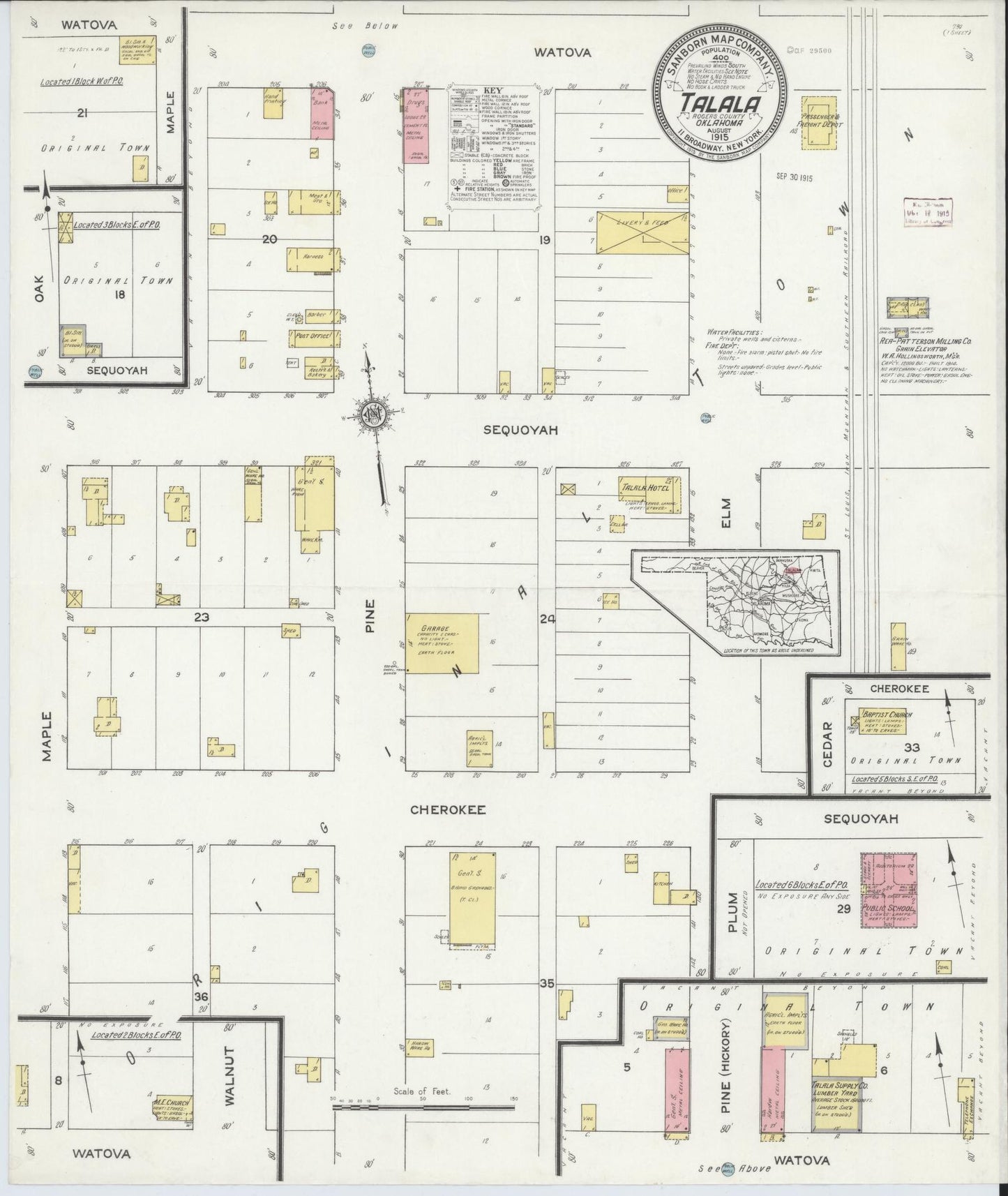 Sanborn Fire Insurance Map from Talala, Rodgers County, Oklahoma (1915), Sheet #0001 - Historic Sanborn Fire Insurance Map Print, vintage old map wall art, antique decor, genealogy gift, Oklahoma Oklahoma map