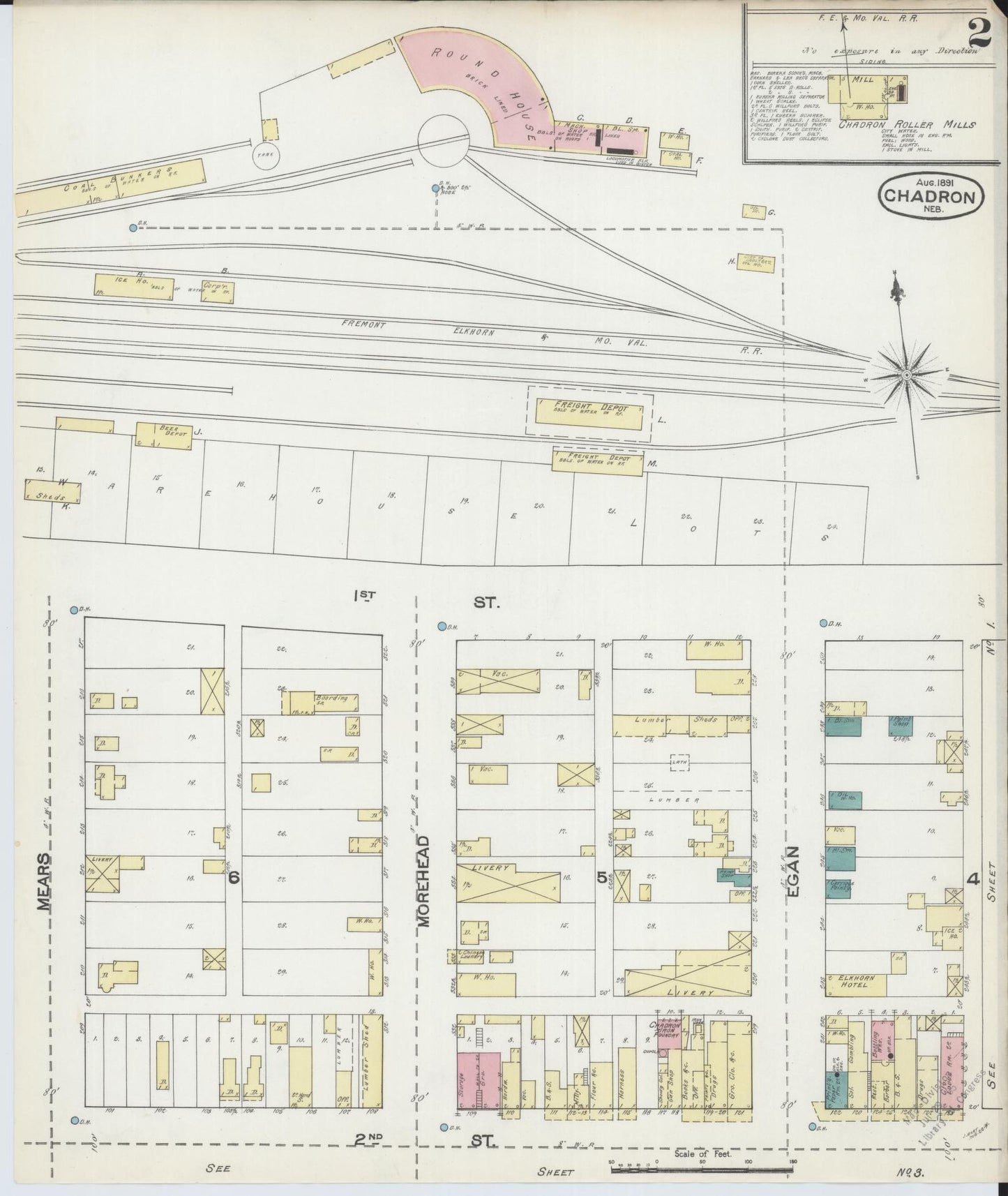 Sanborn Fire Insurance Map from Chadron, Dawes County, Nebraska (1891), Sheet #0002 - Historic Sanborn Fire Insurance Map Print, vintage old map wall art, antique decor, genealogy gift, Nebraska Nebraska map