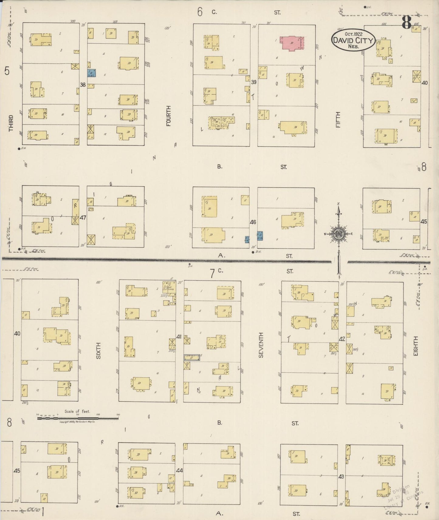 Sanborn Fire Insurance Map from David City, Butler County, Nebraska (1922), Sheet #0008 - Complete Map Set gallery image, historic Sanborn map, vintage wall art, Nebraska Nebraska