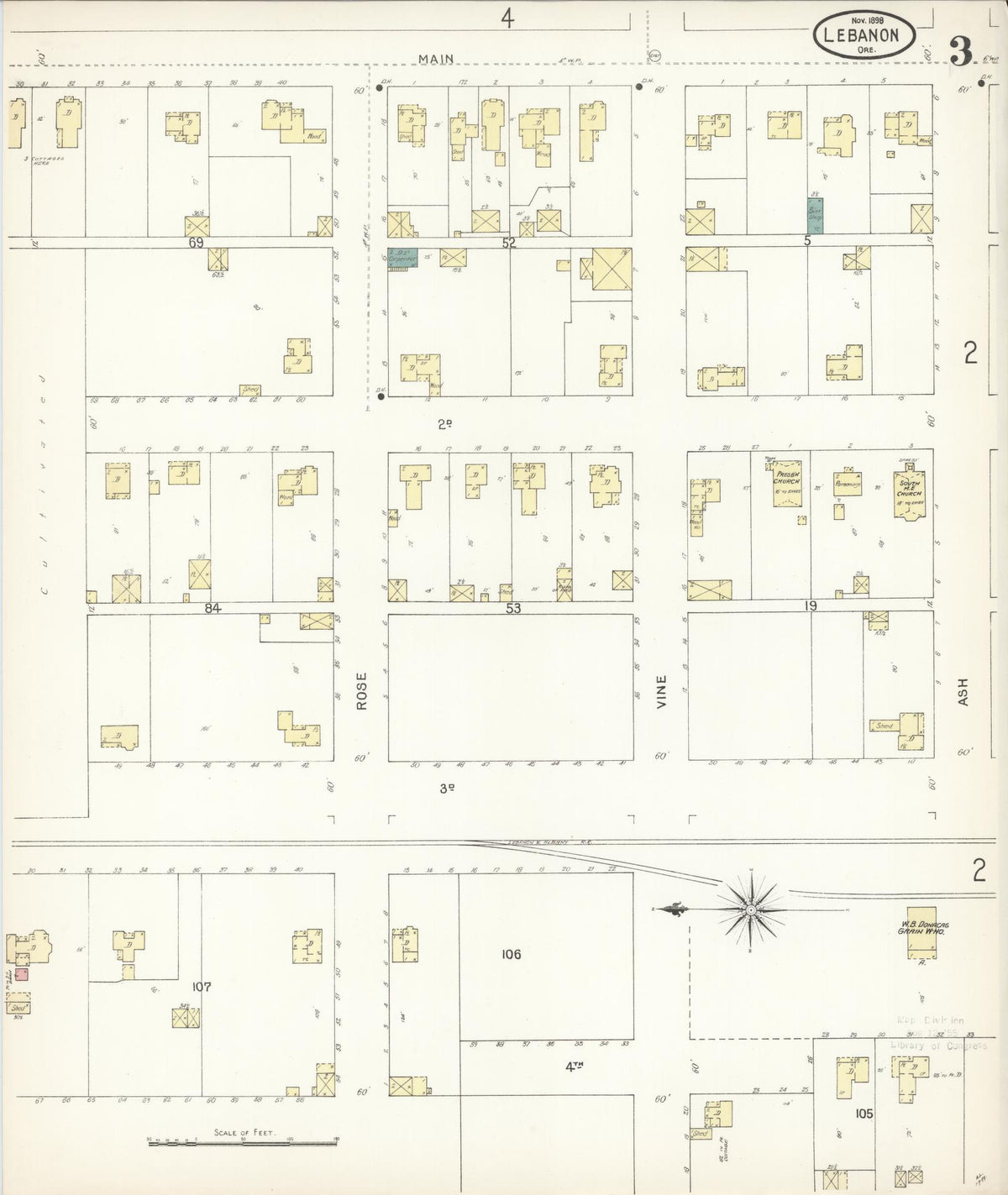 Sanborn Fire Insurance Map from Lebanon, Linn County, Oregon (1898), Sheet #0003 - Historic Sanborn Fire Insurance Map Print, vintage old map wall art, antique decor, genealogy gift, Oregon Oregon map