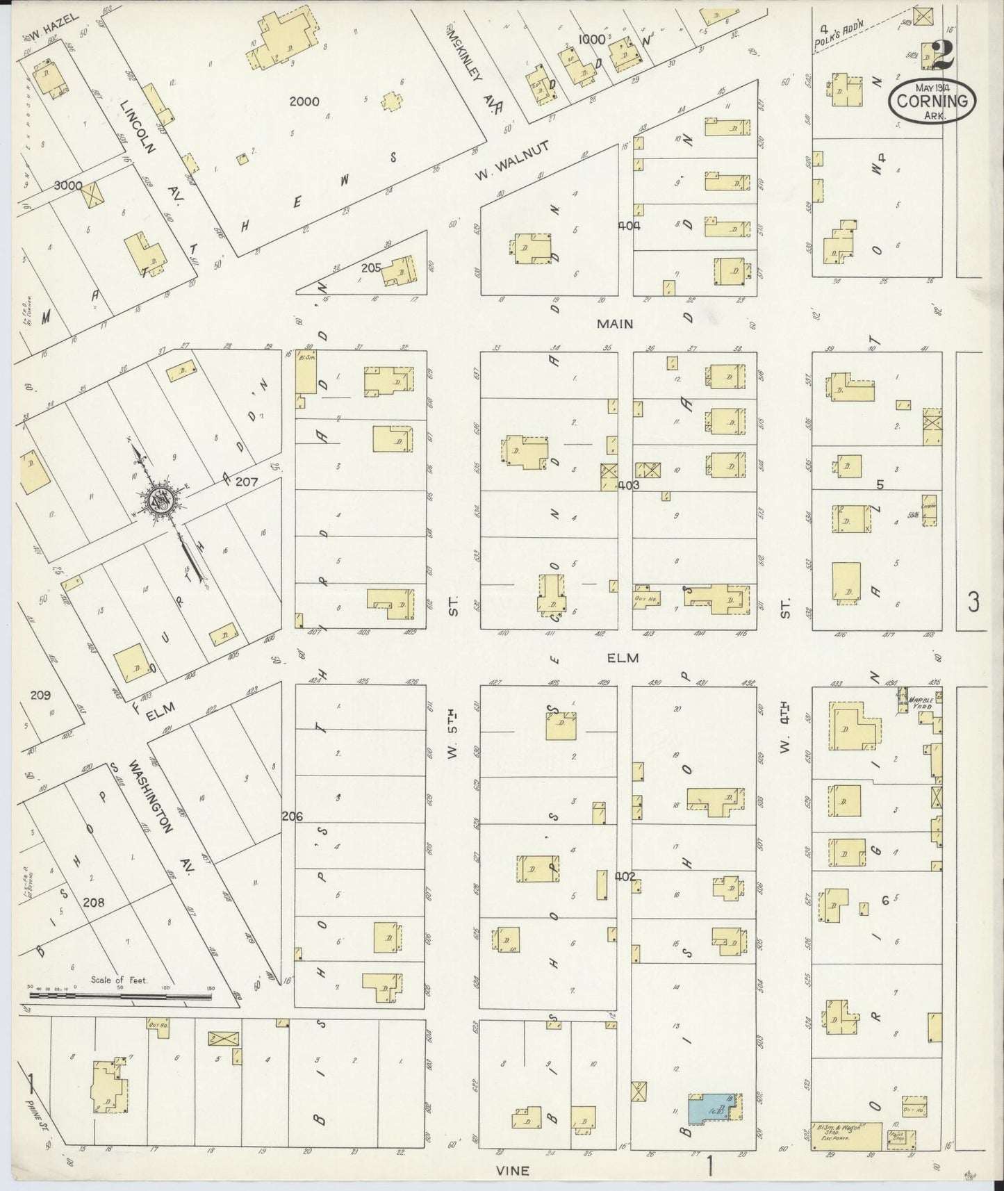 Sanborn Fire Insurance Map from Corning, Clay County, Arkansas (1914), Sheet #0002 - Historic Sanborn Fire Insurance Map Print, vintage old map wall art, antique decor, genealogy gift, Arkansas Arkansas map