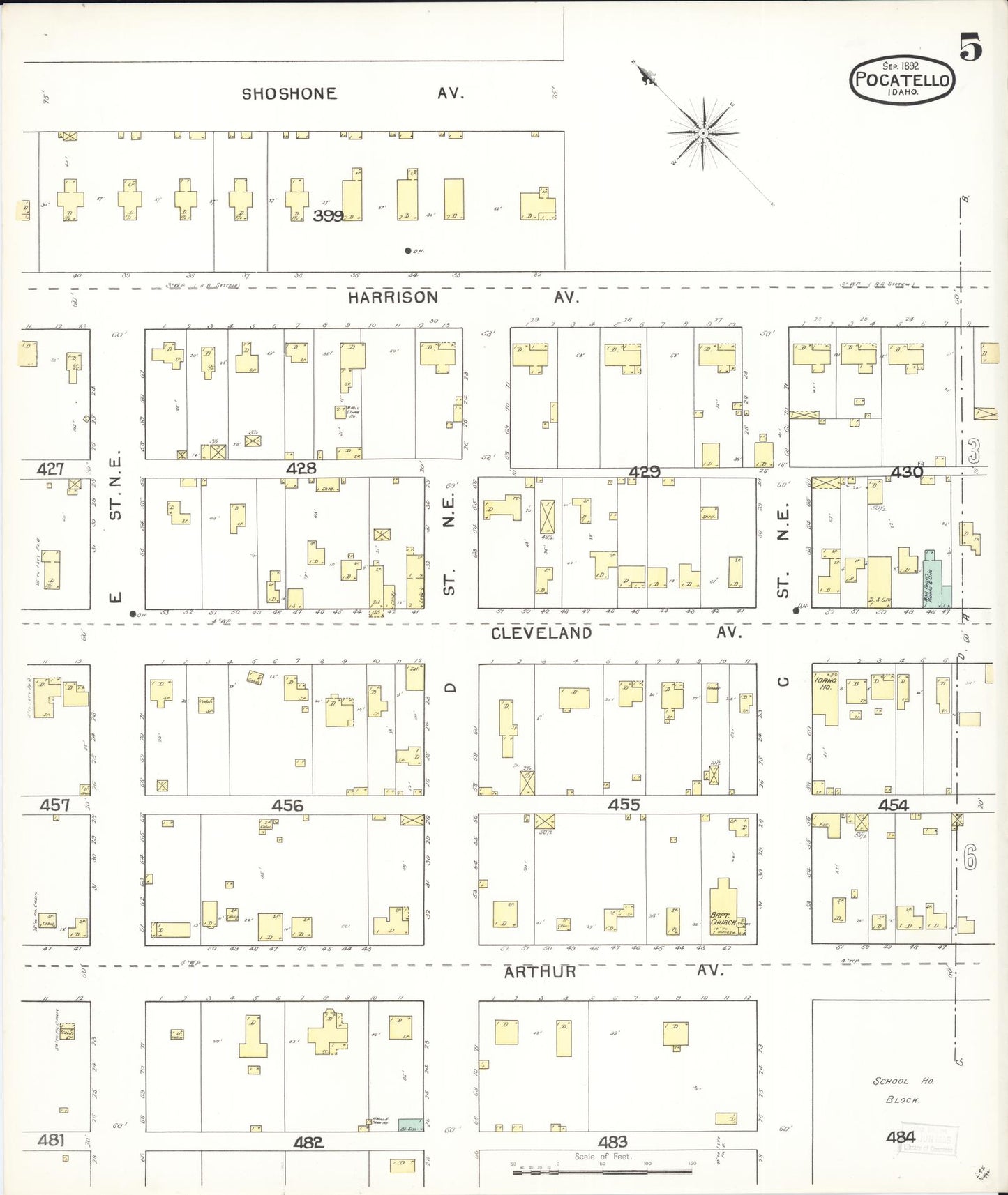 Sanborn Fire Insurance Map from Pocatello, Bannock County, Idaho (1892), Sheet #0005 - Historic Sanborn Fire Insurance Map Print, vintage old map wall art, antique decor, genealogy gift, Idaho Idaho map