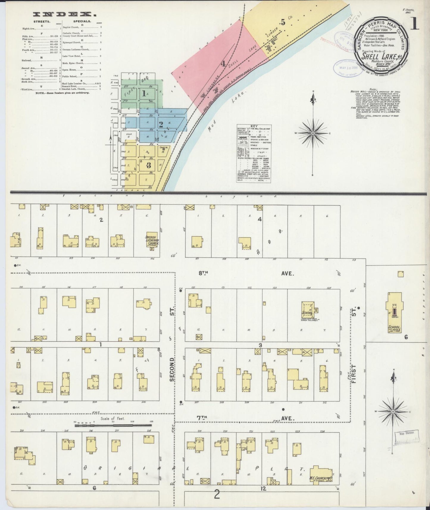 Sanborn Fire Insurance Map from Shell Lake, Washburn County, Wisconsin (1898), Sheet #0001 - Historic Sanborn Fire Insurance Map Print, vintage old map wall art, antique decor, genealogy gift, Wisconsin Wisconsin map