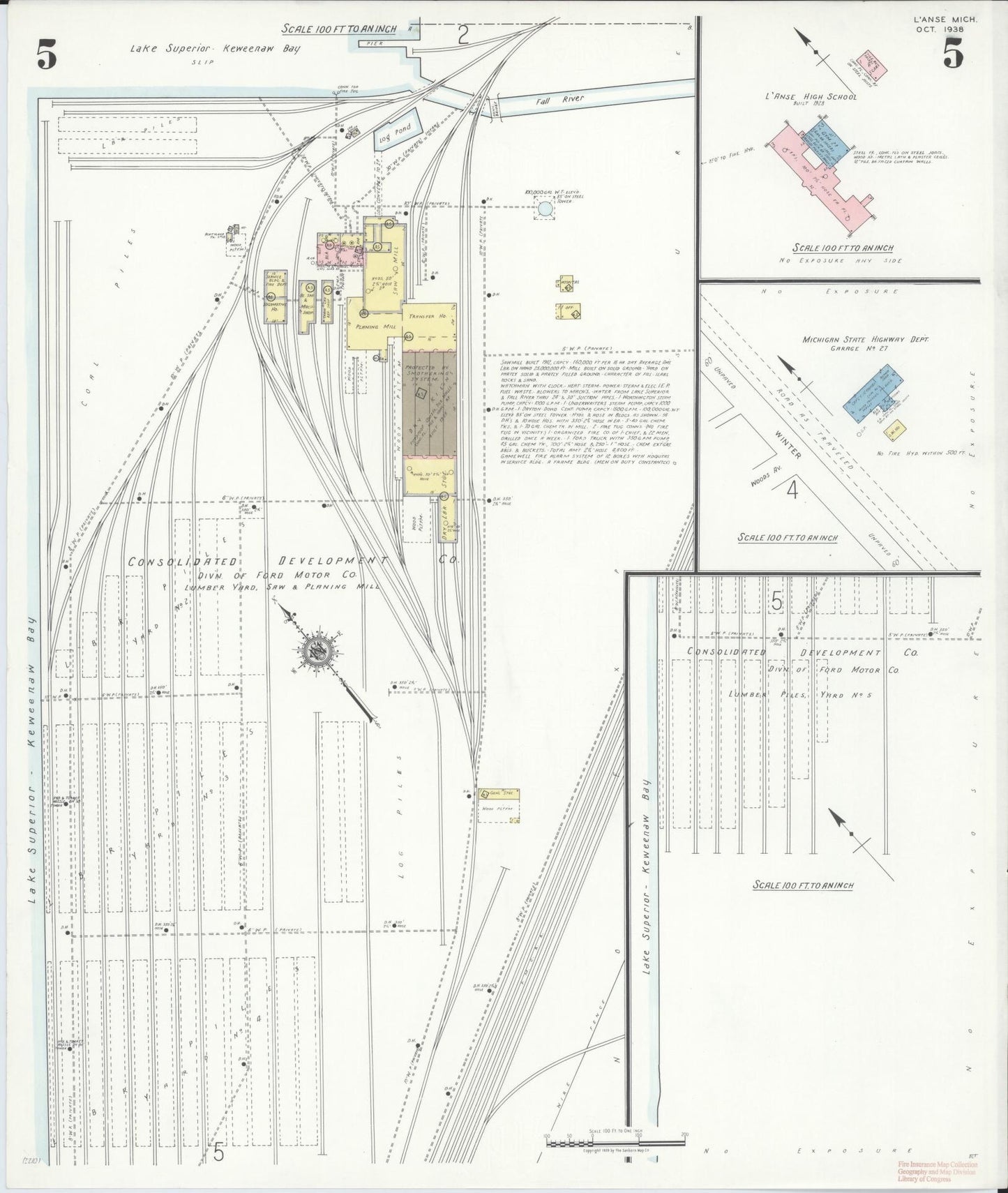 Sanborn Fire Insurance Map from L'Anse, Baraga County, Michigan (1938), Sheet #0005 - Complete Map Set gallery image, historic Sanborn map, vintage wall art, Michigan Michigan