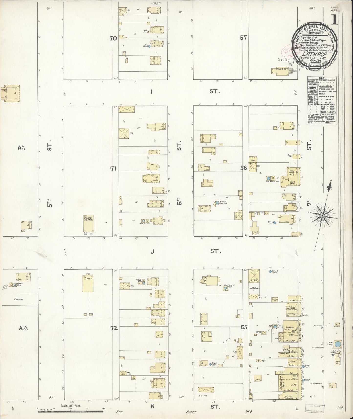 Sanborn Fire Insurance Map from Lathrop, San Joaquin County, California (1891), Sheet #0001 - Historic Sanborn Fire Insurance Map Print, vintage old map wall art, antique decor, genealogy gift, California California map