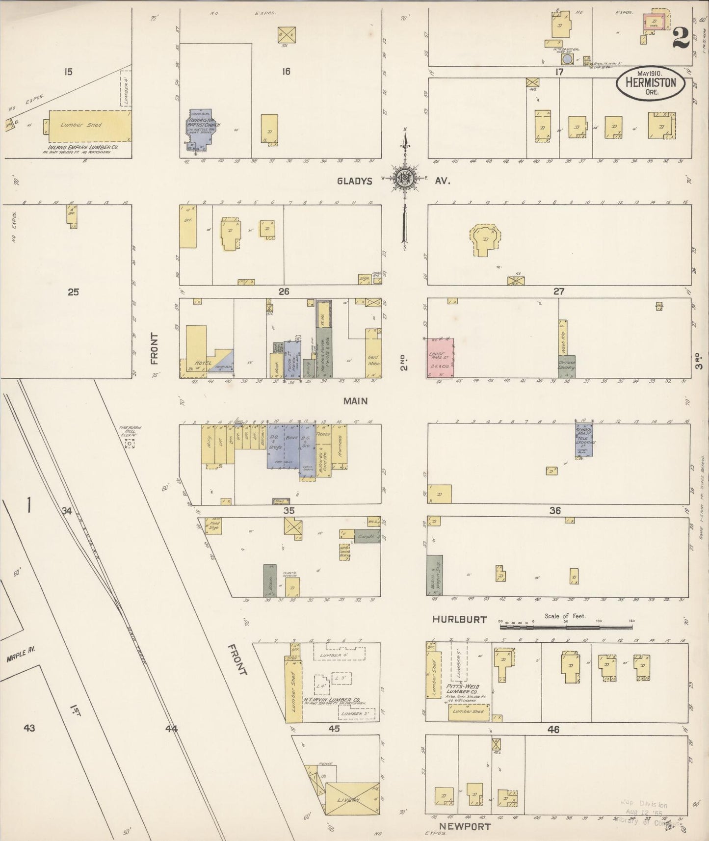 Sanborn Fire Insurance Map from Hermiston, Umatilla County, Oregon (1910), Sheet #0002 - Complete Map Set gallery image, historic Sanborn map, vintage wall art, Oregon Oregon