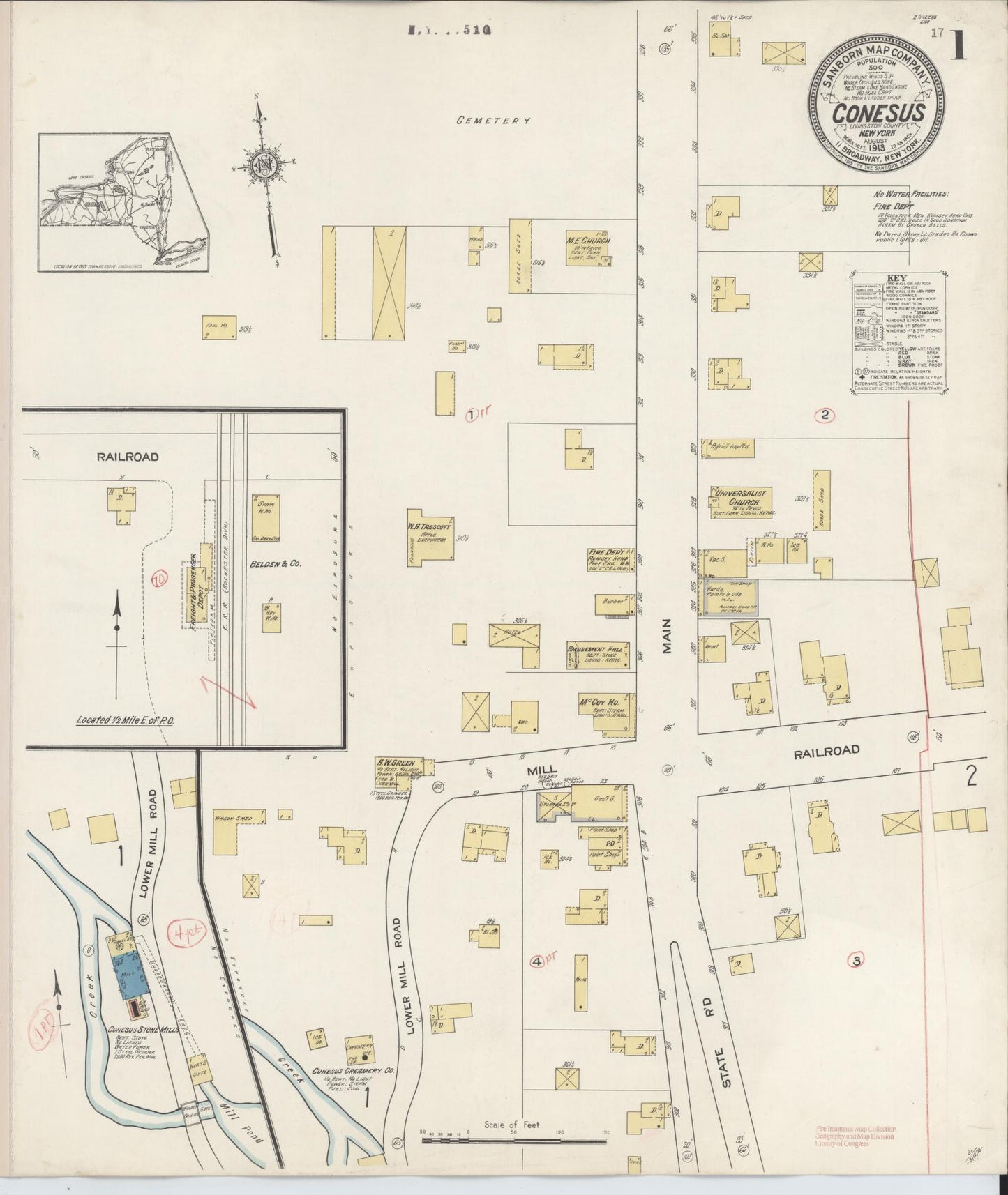Sanborn Fire Insurance Map from Conesus, Livingston County, New York. (1913) – Historic Sanborn Fire Insurance Map Print
