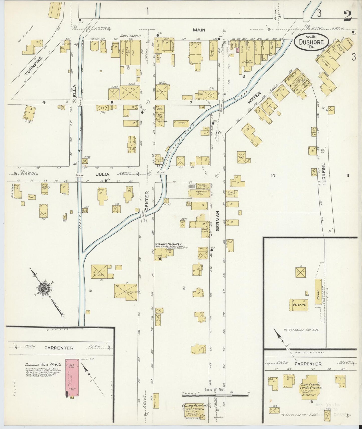 Sanborn Fire Insurance Map from Dushore, Sullivan County, Pennsylvania (1911), Sheet #0002 - Historic Sanborn Fire Insurance Map Print, vintage old map wall art, antique decor, genealogy gift, Pennsylvania Pennsylvania map