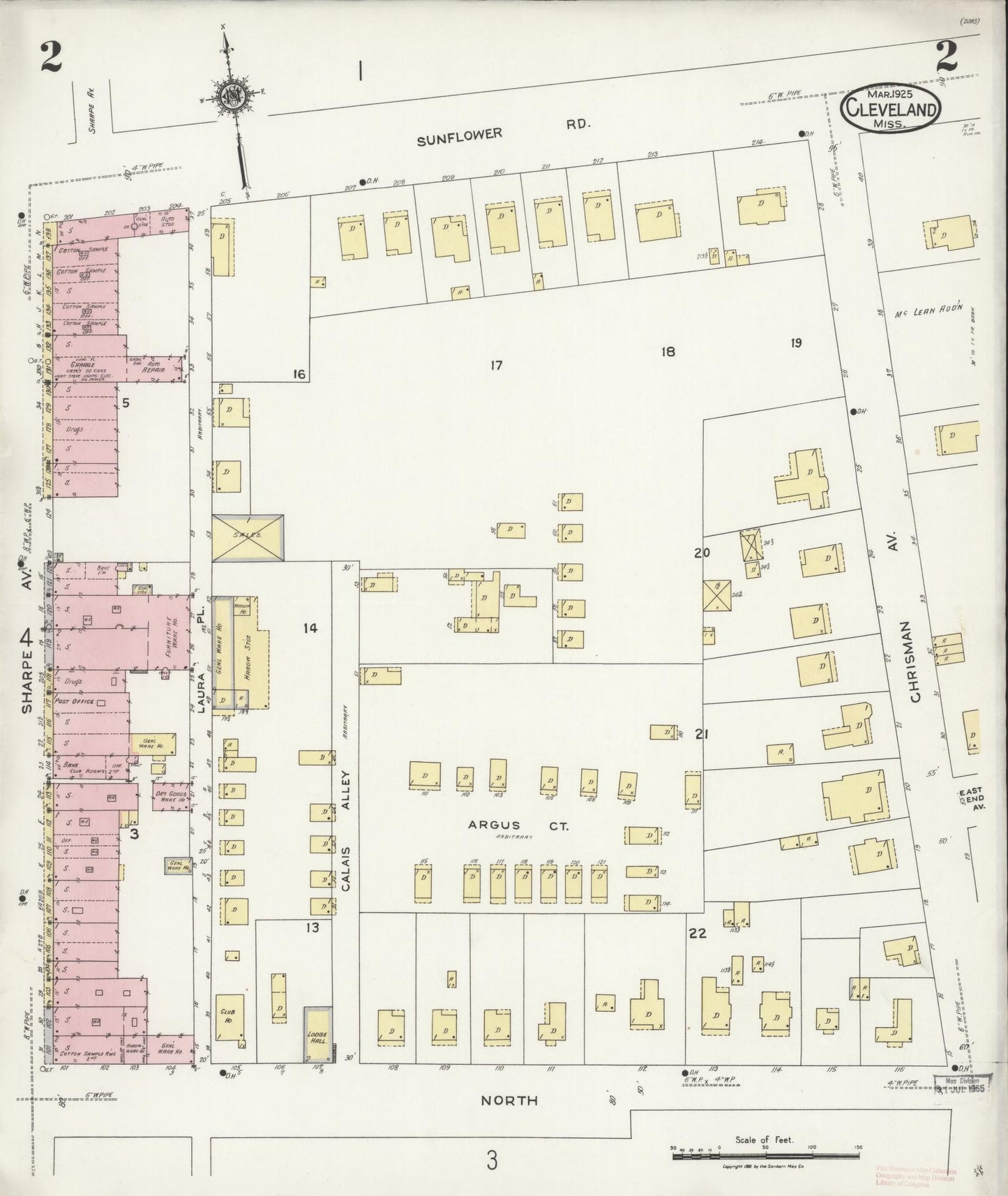 Sanborn Fire Insurance Map from Cleveland, Bolivar County, Mississippi (1925), Sheet #0002 - Historic Sanborn Fire Insurance Map Print, vintage old map wall art, antique decor, genealogy gift, Mississippi Mississippi map