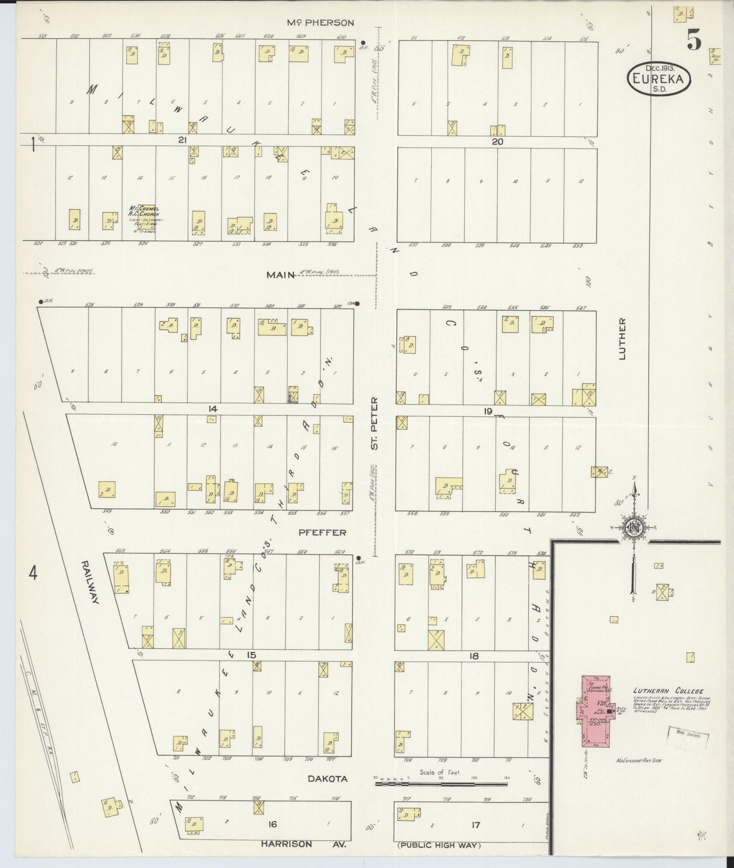 Sanborn Fire Insurance Map from Eureka, McPherson County, South Dakota (1913), Sheet #0005 - Complete Map Set gallery image, historic Sanborn map, vintage wall art, South Dakota South Dakota