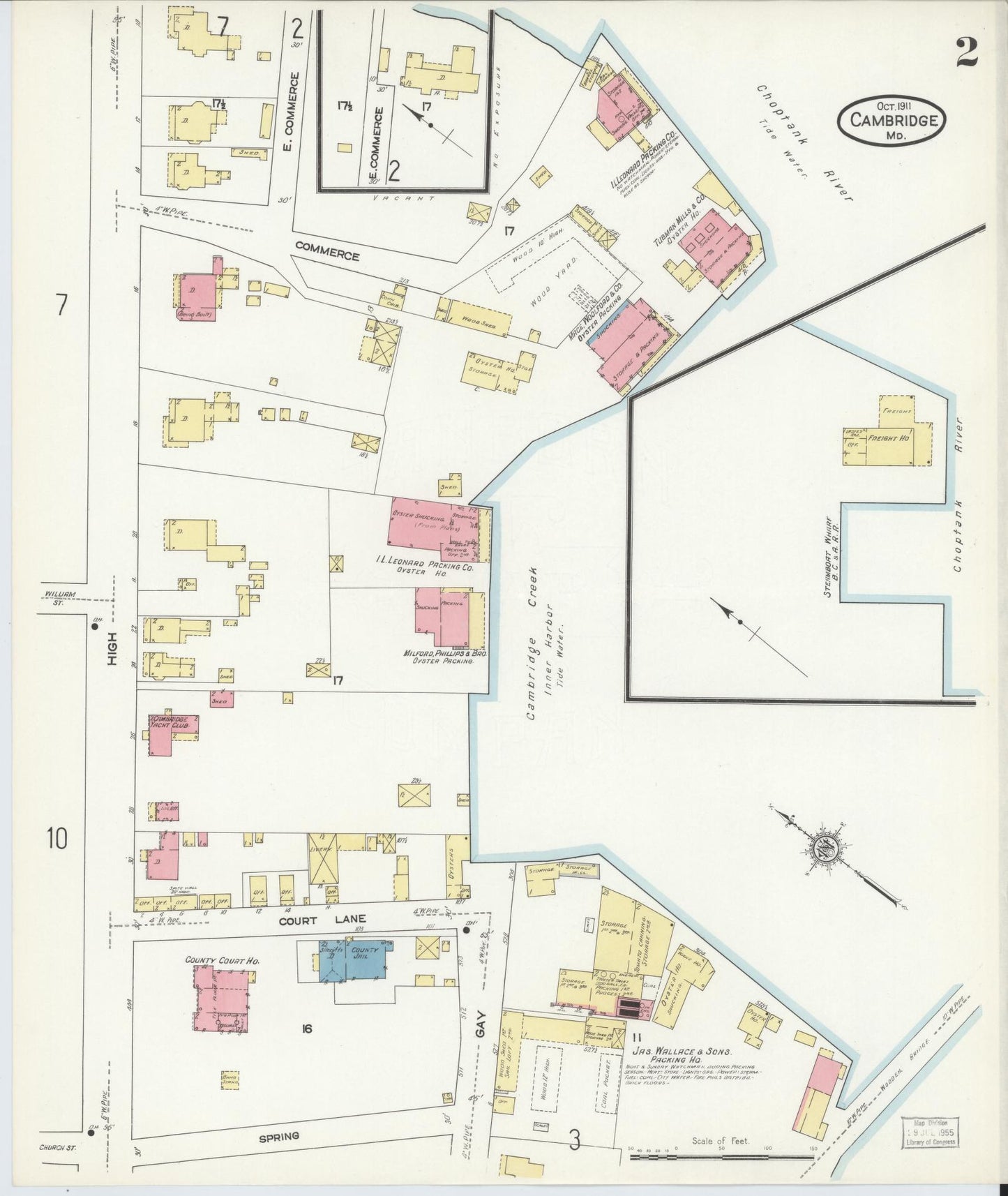 Dorchester, Maryland - 1911 - Sanborn Fire Insurance Map, Sheet #0002 - Historic Sanborn Fire Insurance Map Print, Dorchester Maryland 1911 0002 vintage old map wall art