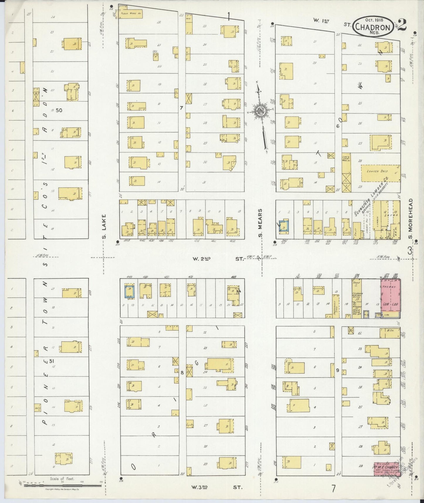 Sanborn Fire Insurance Map from Chadron, Dawes County, Nebraska (1918), Sheet #0002 - Historic Sanborn Fire Insurance Map Print, vintage old map wall art, antique decor, genealogy gift, Nebraska Nebraska map