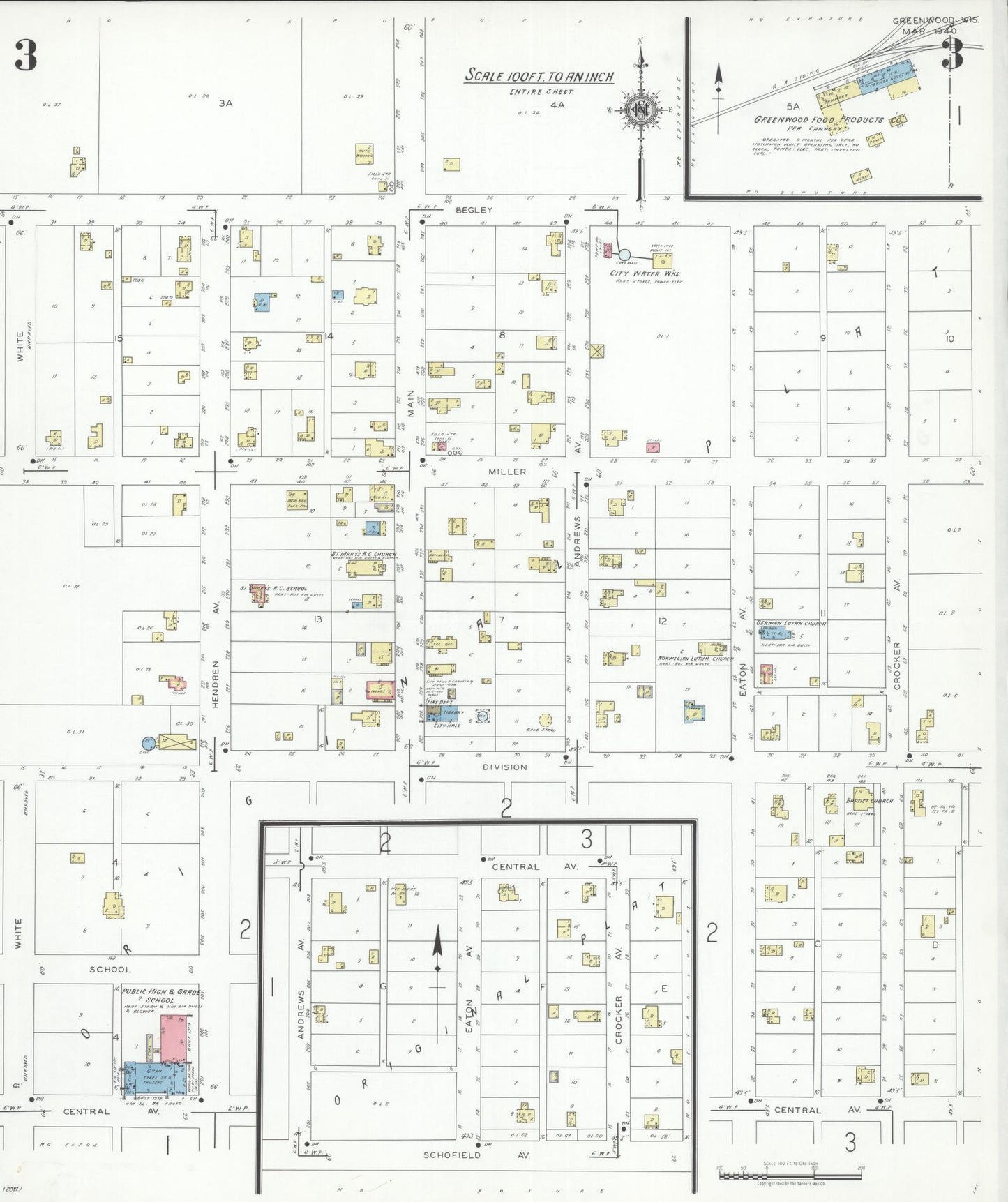 Sanborn Fire Insurance Map from Greenwood, Clark County, Wisconsin (1940), Sheet #0003 - Complete Map Set gallery image, historic Sanborn map, vintage wall art, Wisconsin Wisconsin