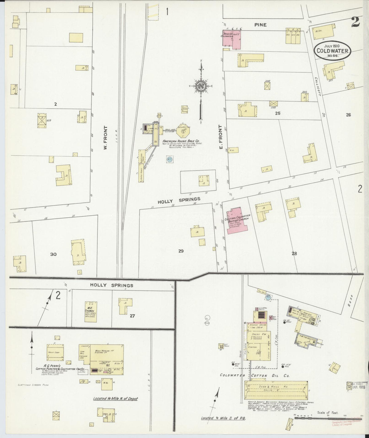 Sanborn Fire Insurance Map from Coldwater, Tate County, Mississippi (1910), Sheet #0002 - Historic Sanborn Fire Insurance Map Print, vintage old map wall art, antique decor, genealogy gift, Mississippi Mississippi map