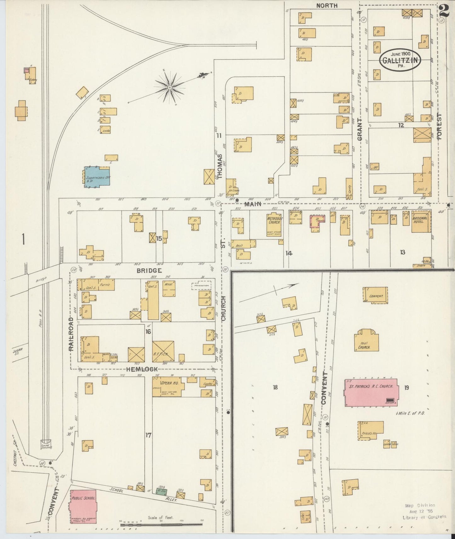 Sanborn Fire Insurance Map from Gallitzin, Cambria County, Pennsylvania (1900), Sheet #0002 - Historic Sanborn Fire Insurance Map Print, vintage old map wall art, antique decor, genealogy gift, Pennsylvania Pennsylvania map