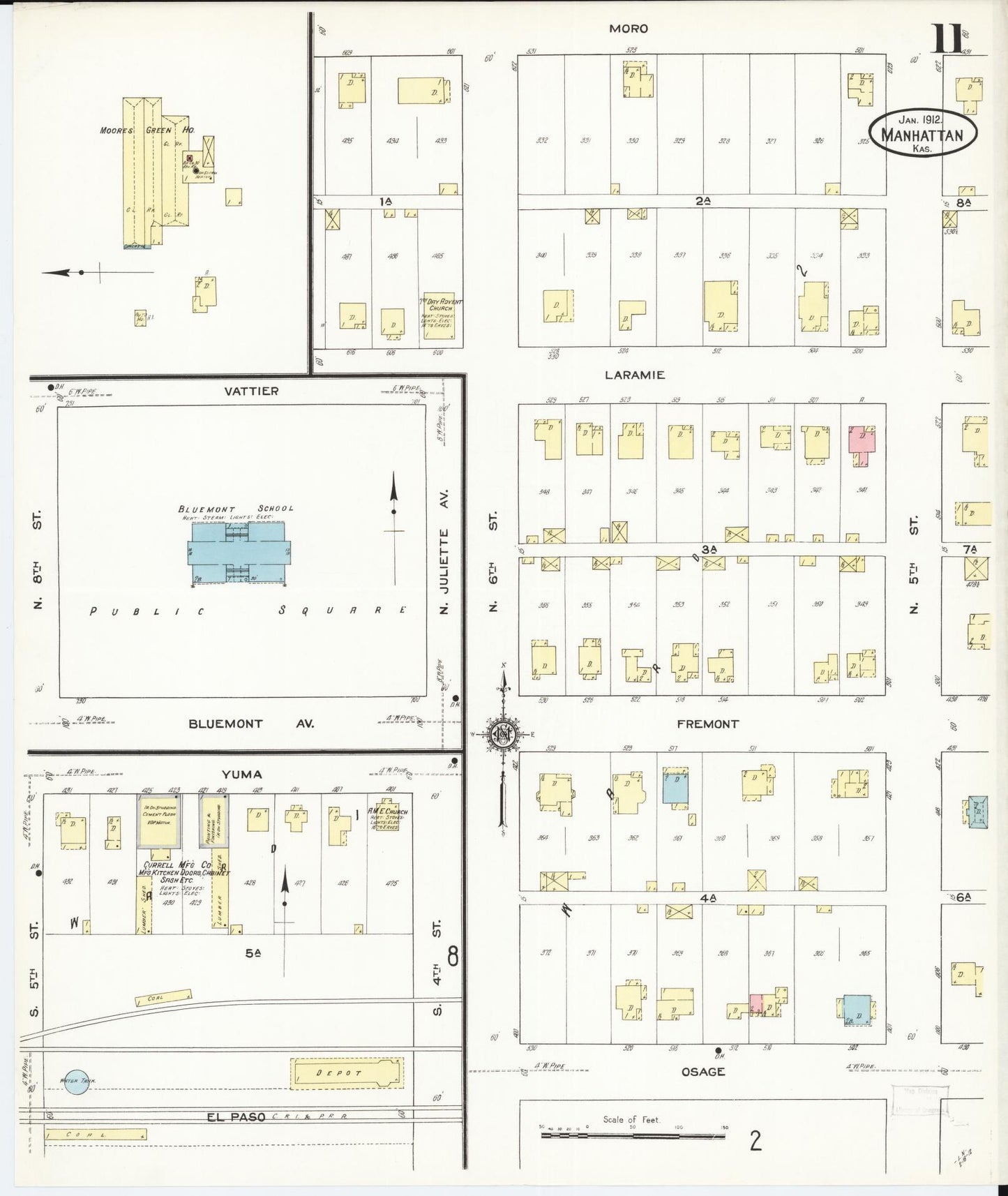 Sanborn Fire Insurance Map from Manhattan, Riley County, Kansas (1912), Sheet #0011 - Historic Sanborn Fire Insurance Map Print, vintage old map wall art, antique decor, genealogy gift, Kansas Kansas map