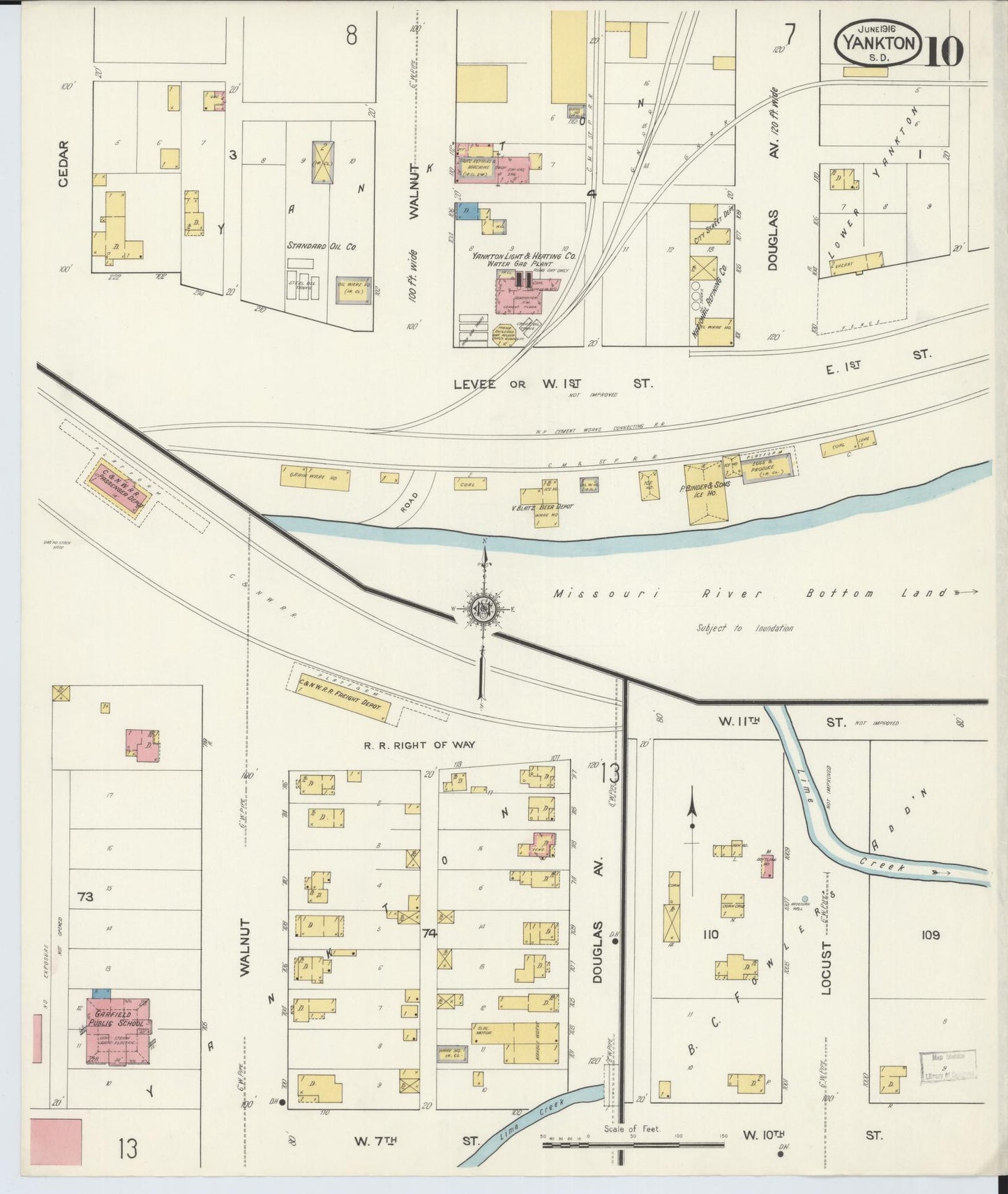 Sanborn Fire Insurance Map from Yankton, Yankton County, South Dakota (1916), Sheet #0010 - Historic Sanborn Fire Insurance Map Print, vintage old map wall art, antique decor, genealogy gift, South Dakota South Dakota map