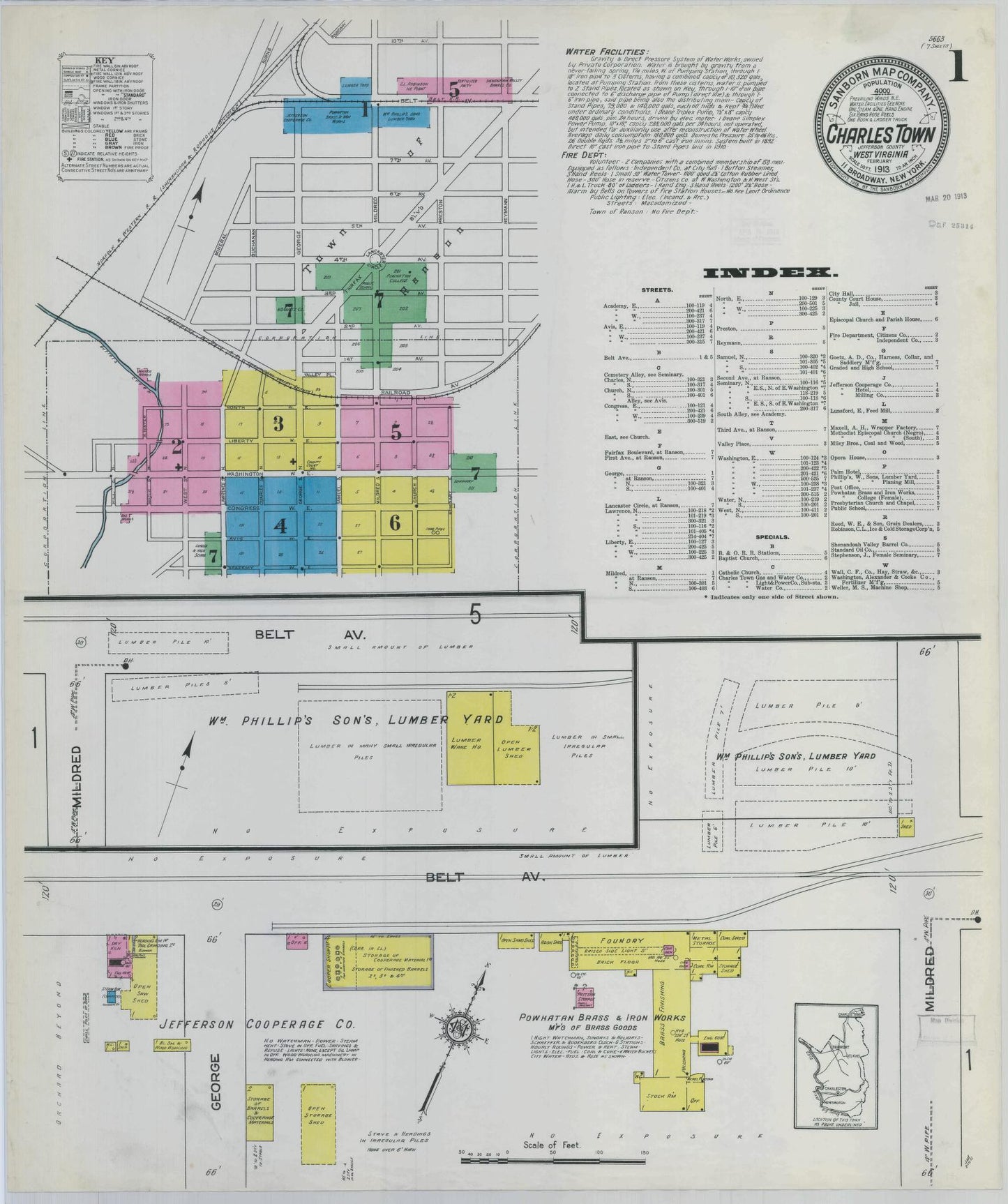 Sanborn Fire Insurance Map from Charles Town, Jefferson County, West Virginia. (1913) – Historic Sanborn Fire Insurance Map Print