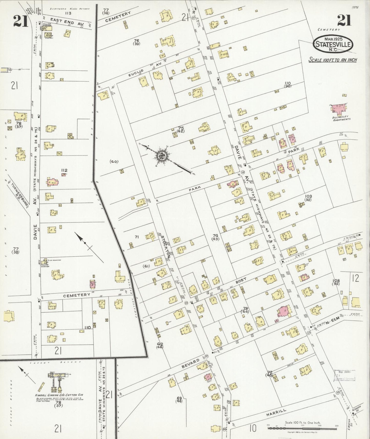 Sanborn Fire Insurance Map from Statesville, Iredell County, North Carolina (1925), Sheet #0021 - Historic Sanborn Fire Insurance Map Print, vintage old map wall art, antique decor, genealogy gift, North Carolina North Carolina map