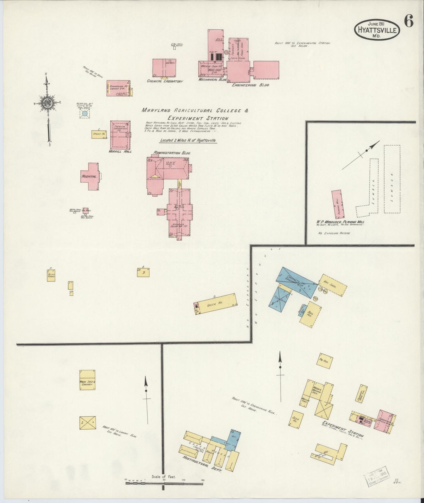 Sanborn Fire Insurance Map from Hyattsville, Prince Georges County, Maryland (1911), Sheet #0006 - Historic Sanborn Fire Insurance Map Print, vintage old map wall art