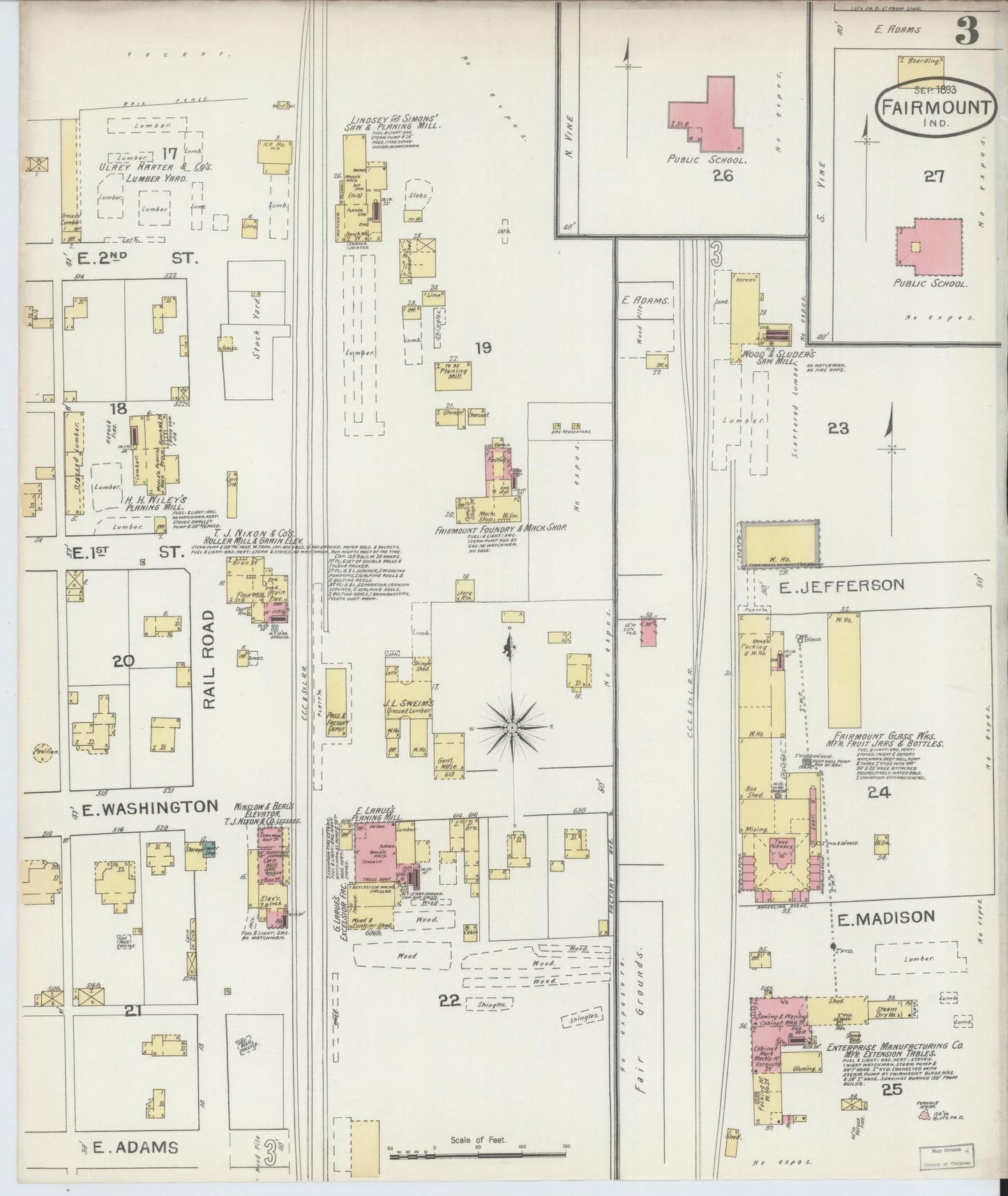 Sanborn Fire Insurance Map from Fairmount, Grant County, Indiana (1893), Sheet #0003 - Complete Map Set gallery image, historic Sanborn map, vintage wall art, Indiana Indiana