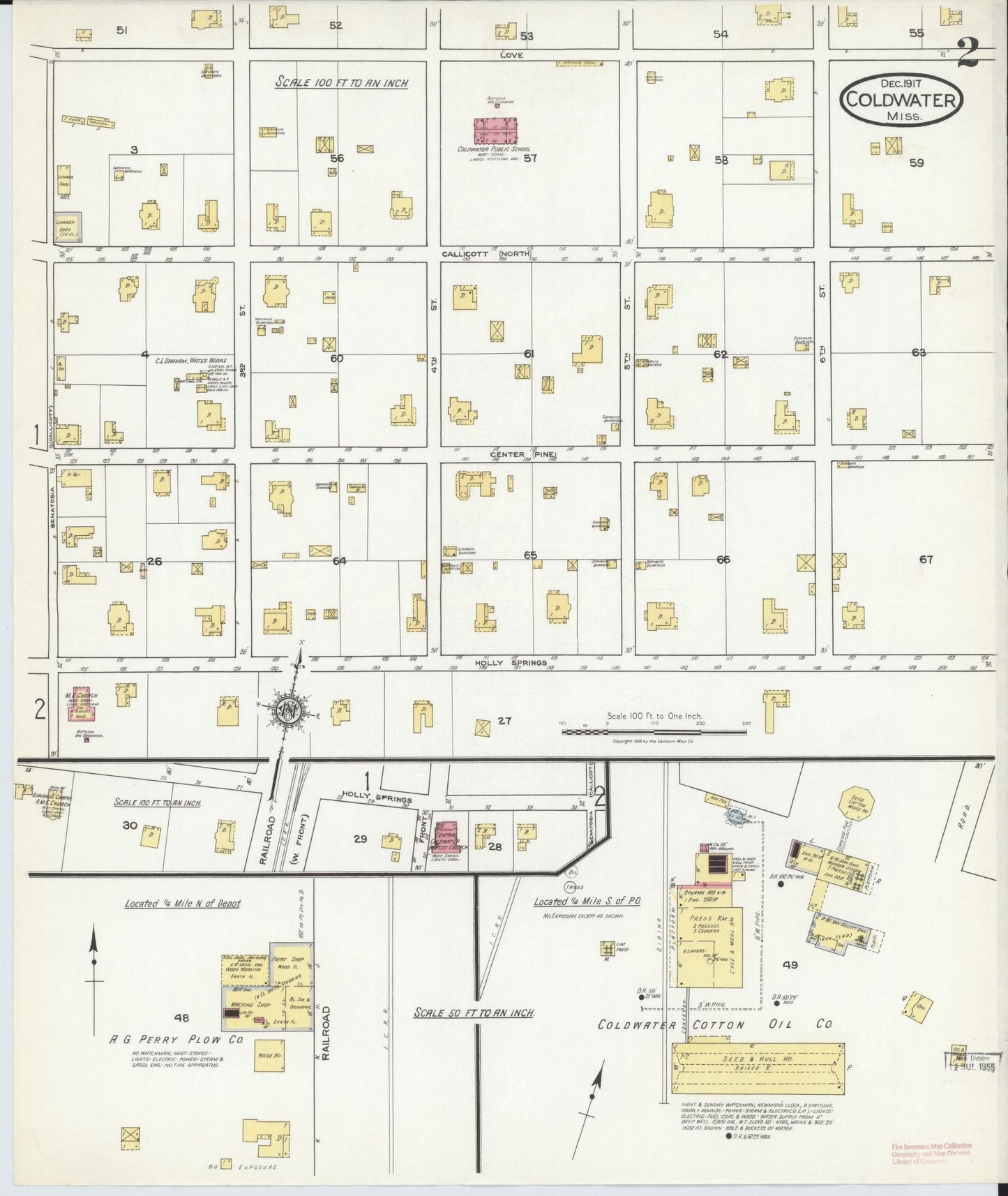 Sanborn Fire Insurance Map from Coldwater, Tate County, Mississippi (1917), Sheet #0002 - Historic Sanborn Fire Insurance Map Print, vintage old map wall art, antique decor, genealogy gift, Mississippi Mississippi map