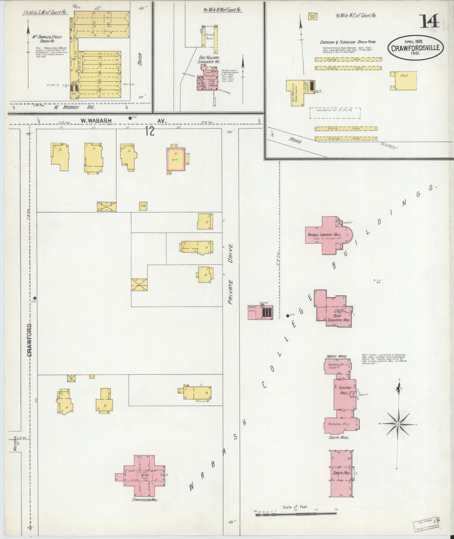 Sanborn Fire Insurance Map from Crawfordsville, Montgomery County, Indiana (1902), Sheet #0014 - Complete Map Set gallery image, historic Sanborn map, vintage wall art, Indiana Indiana