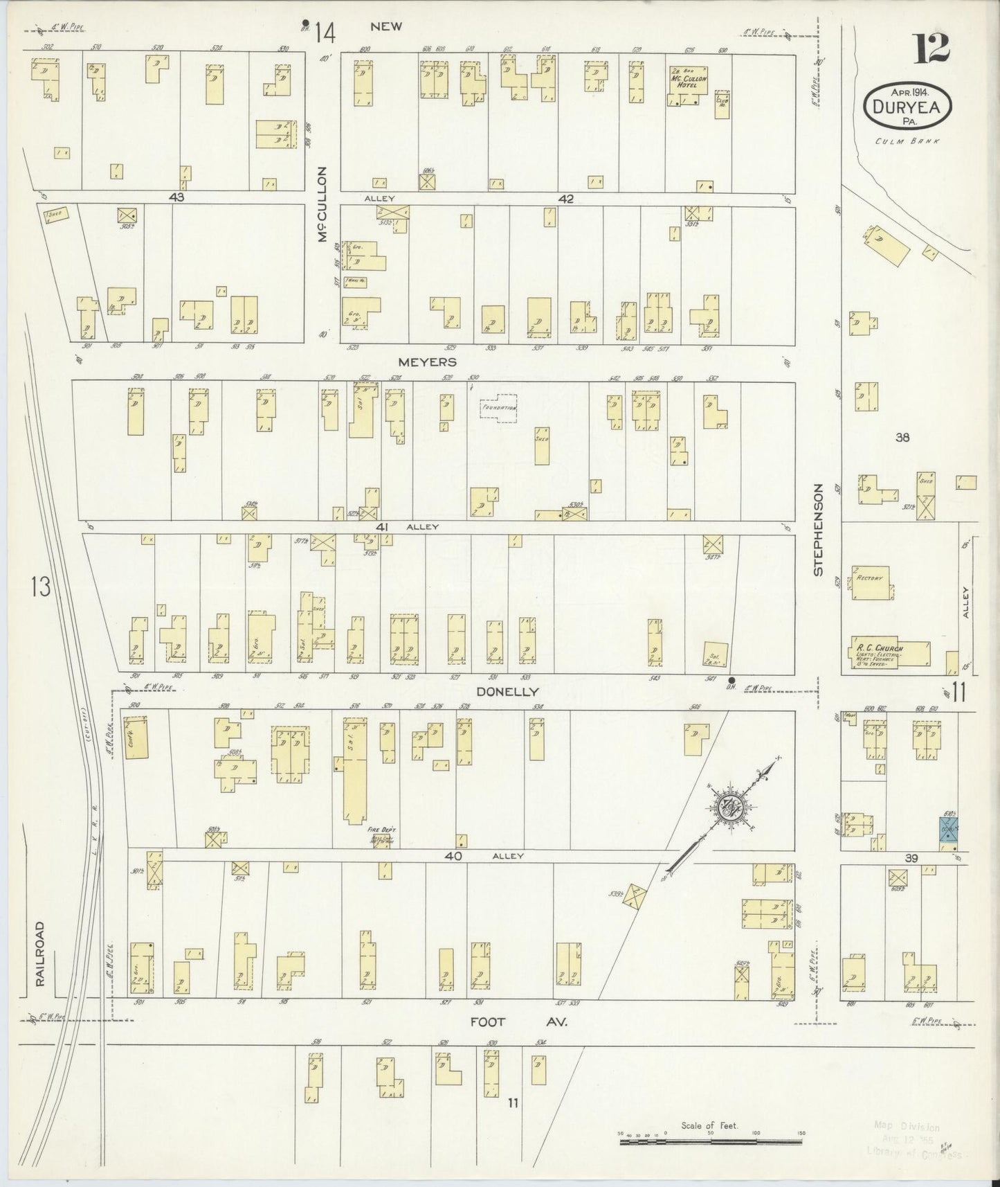 Sanborn Fire Insurance Map from Duryea, Luzerne County, Pennsylvania (1914), Sheet #0012 - Historic Sanborn Fire Insurance Map Print, vintage old map wall art, antique decor, genealogy gift, Pennsylvania Pennsylvania map