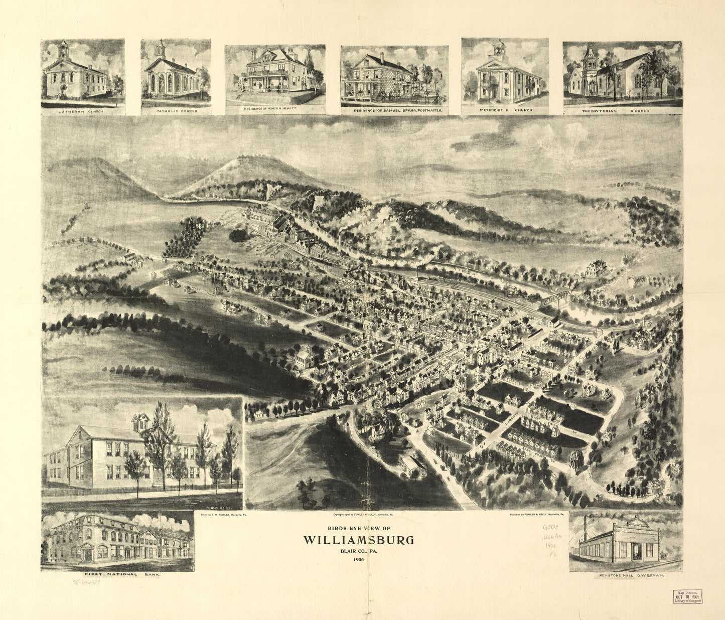 Birds eye view of Williamsburg, Blair Co., Pa. 1906. (1906) – Historic Bird’s-Eye View Panorama Print