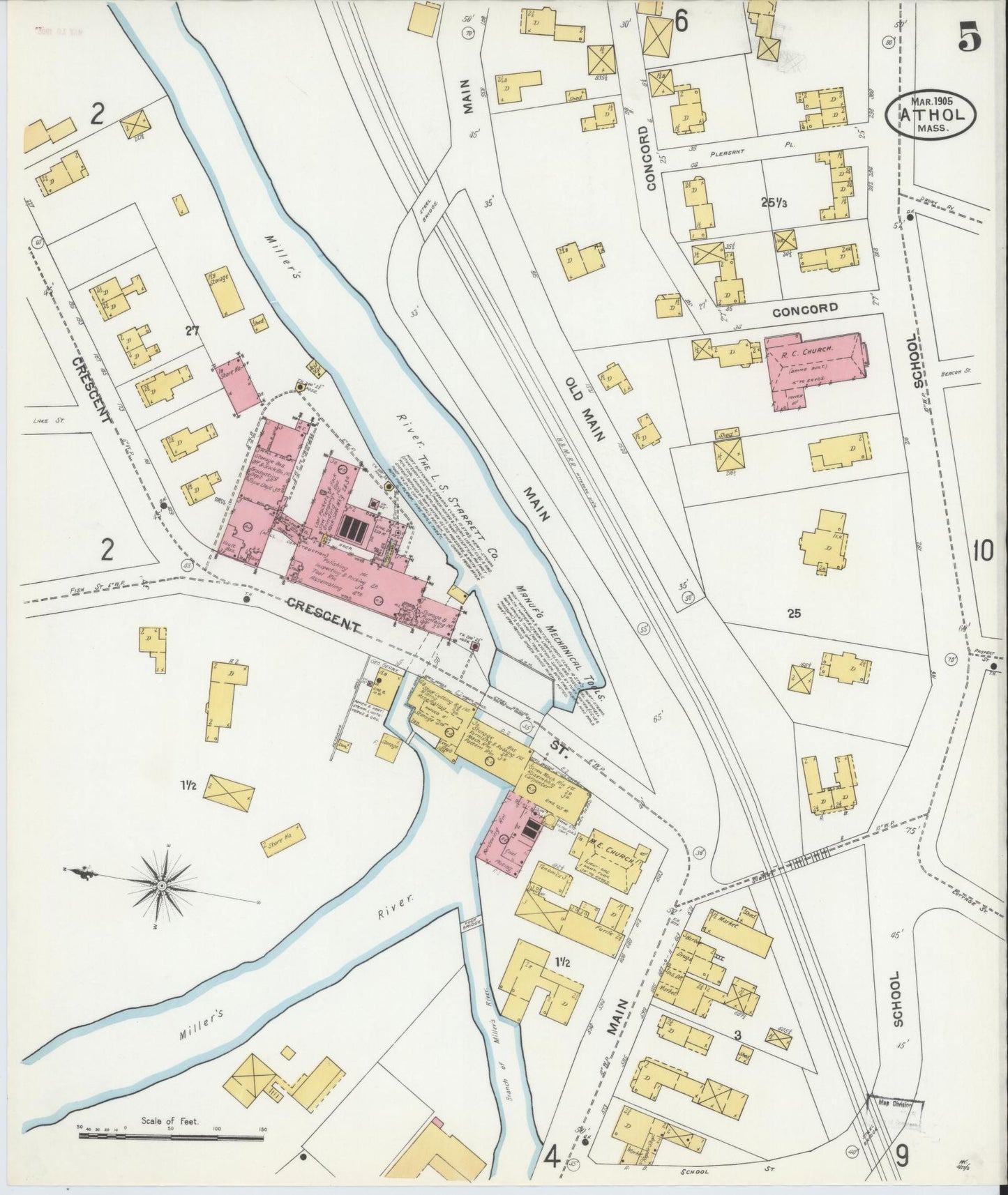Sanborn Fire Insurance Map from Athol, Worcester County, Massachusetts (1905), Sheet #0005 - Historic Sanborn Fire Insurance Map Print, vintage old map wall art, antique decor, genealogy gift, Massachusetts Massachusetts map