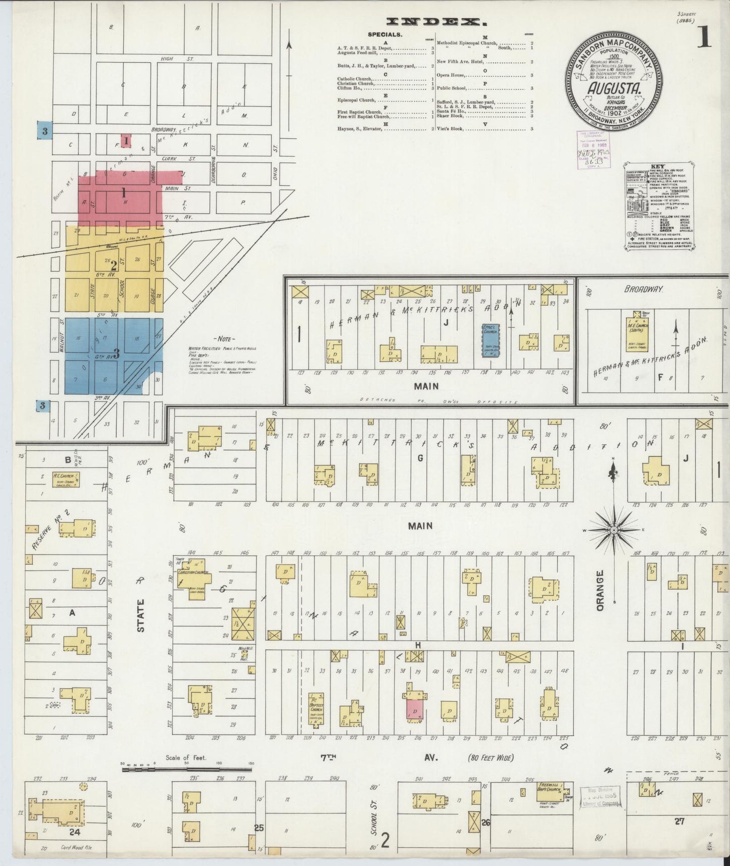 Sanborn Fire Insurance Map from Augusta, Butler County, Kansas (1902), Sheet #0001 - Historic Sanborn Fire Insurance Map Print, vintage old map wall art, antique decor, genealogy gift, Kansas Kansas map