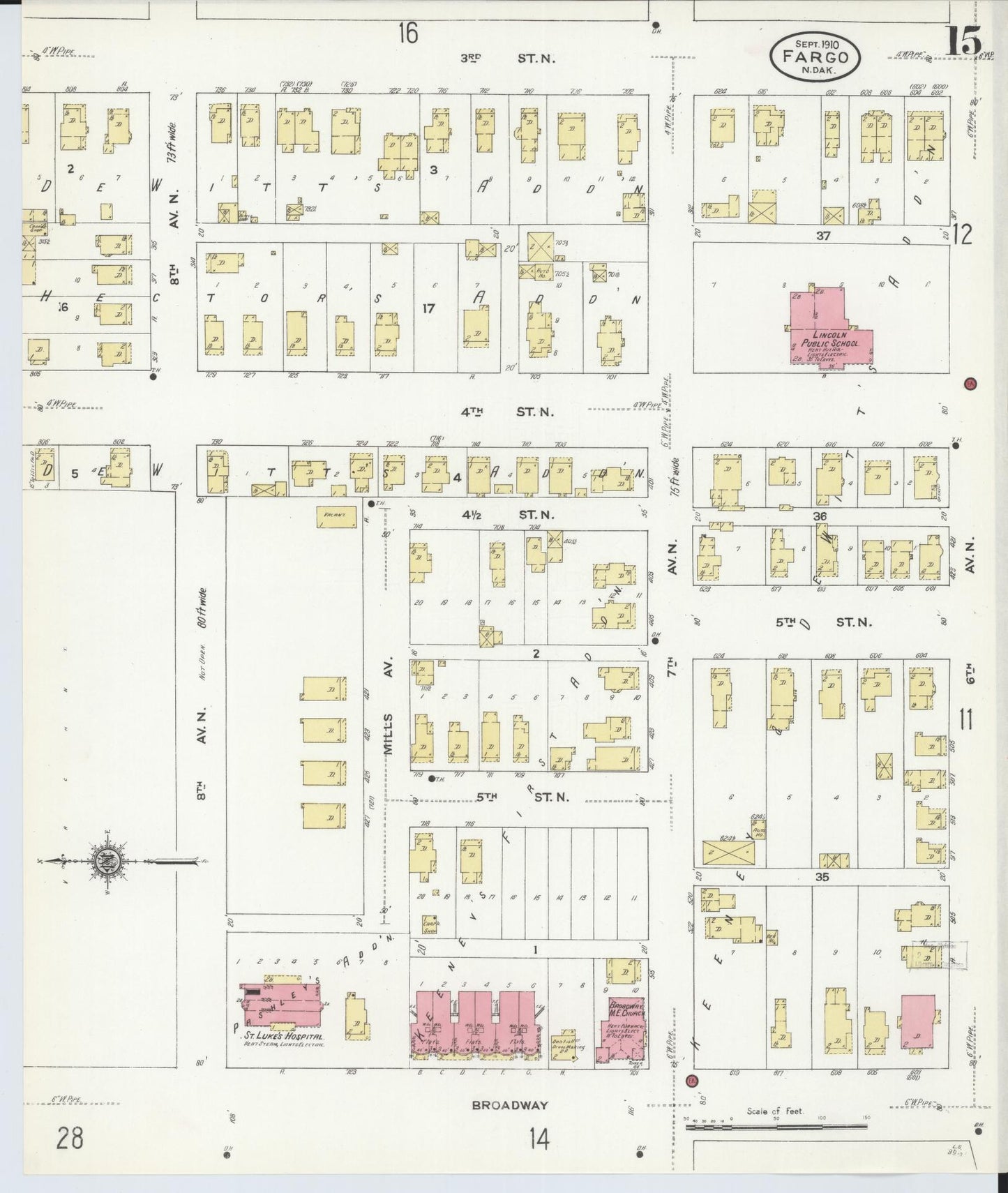 Sanborn Fire Insurance Map from Fargo, Cass County, North Dakota (1910), Sheet #0015 - Historic Sanborn Fire Insurance Map Print, vintage old map wall art, antique decor, genealogy gift, North Dakota North Dakota map