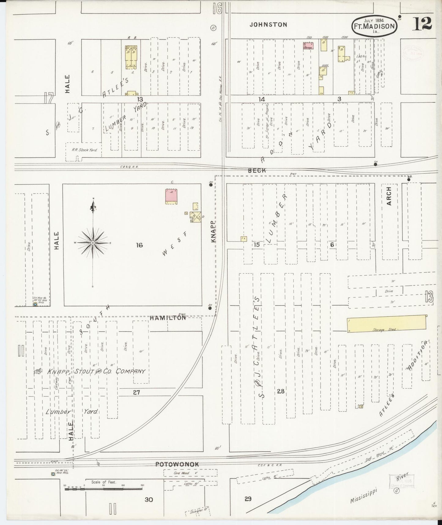 Sanborn Fire Insurance Map from Fort Madison, Lee County, Iowa (1894), Sheet #0012 - Historic Sanborn Fire Insurance Map Print, vintage old map wall art