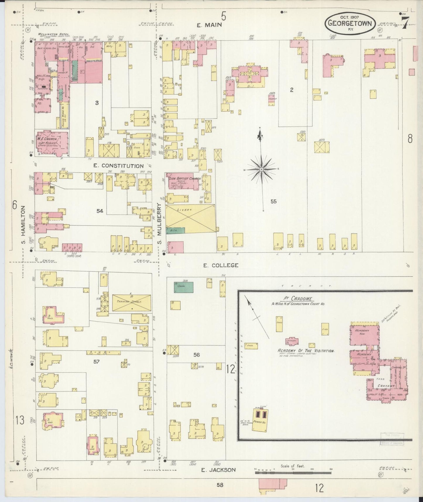 Sanborn Fire Insurance Map from Georgetown, Scott County, Kentucky (1907), Sheet #0007 - Historic Sanborn Fire Insurance Map Print, vintage old map wall art, antique decor, genealogy gift, Kentucky Kentucky map