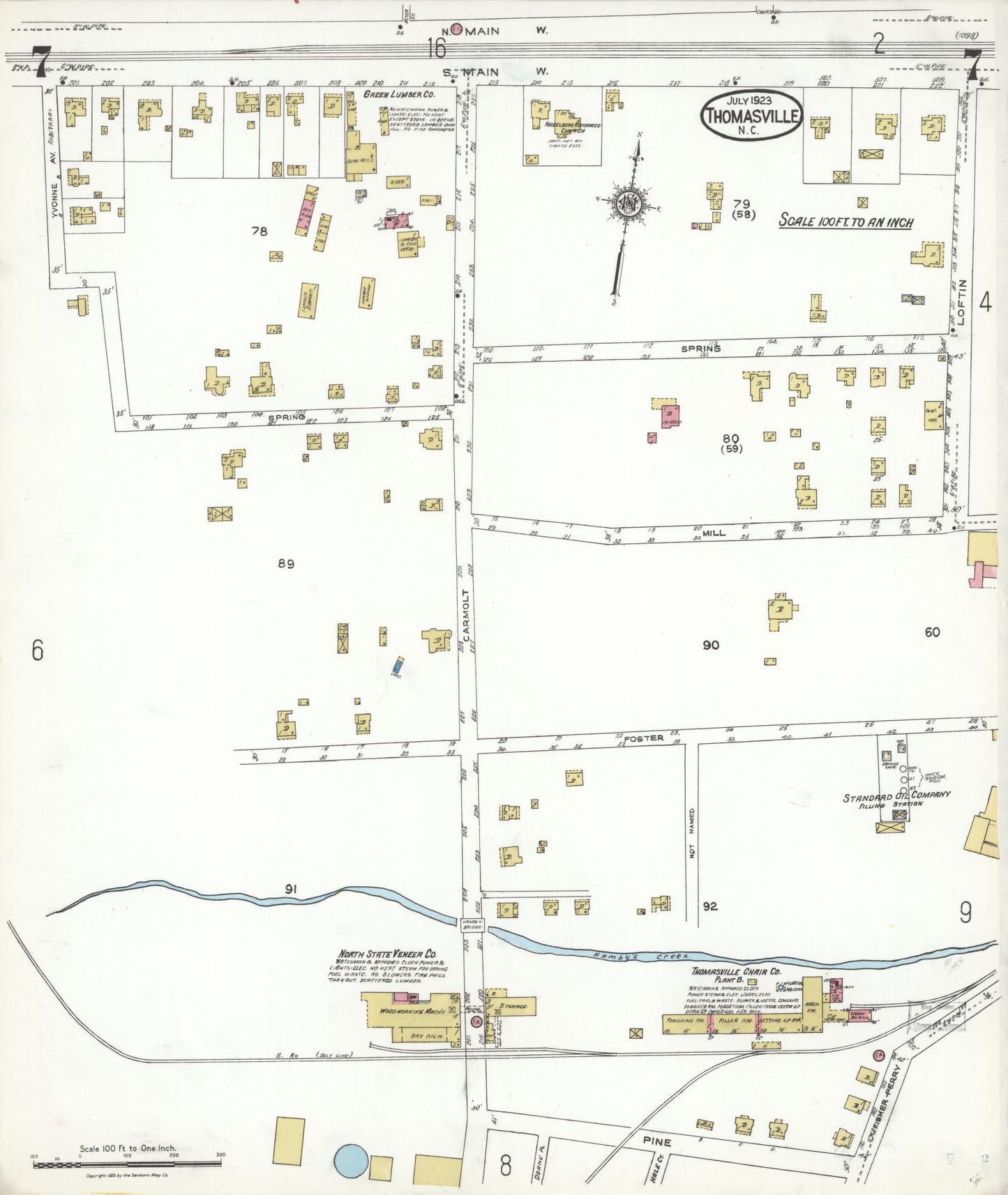 Sanborn Fire Insurance Map from Thomasville, Davidson County, North Carolina (1923), Sheet #0007 - Historic Sanborn Fire Insurance Map Print, vintage old map wall art, antique decor, genealogy gift, North Carolina North Carolina map