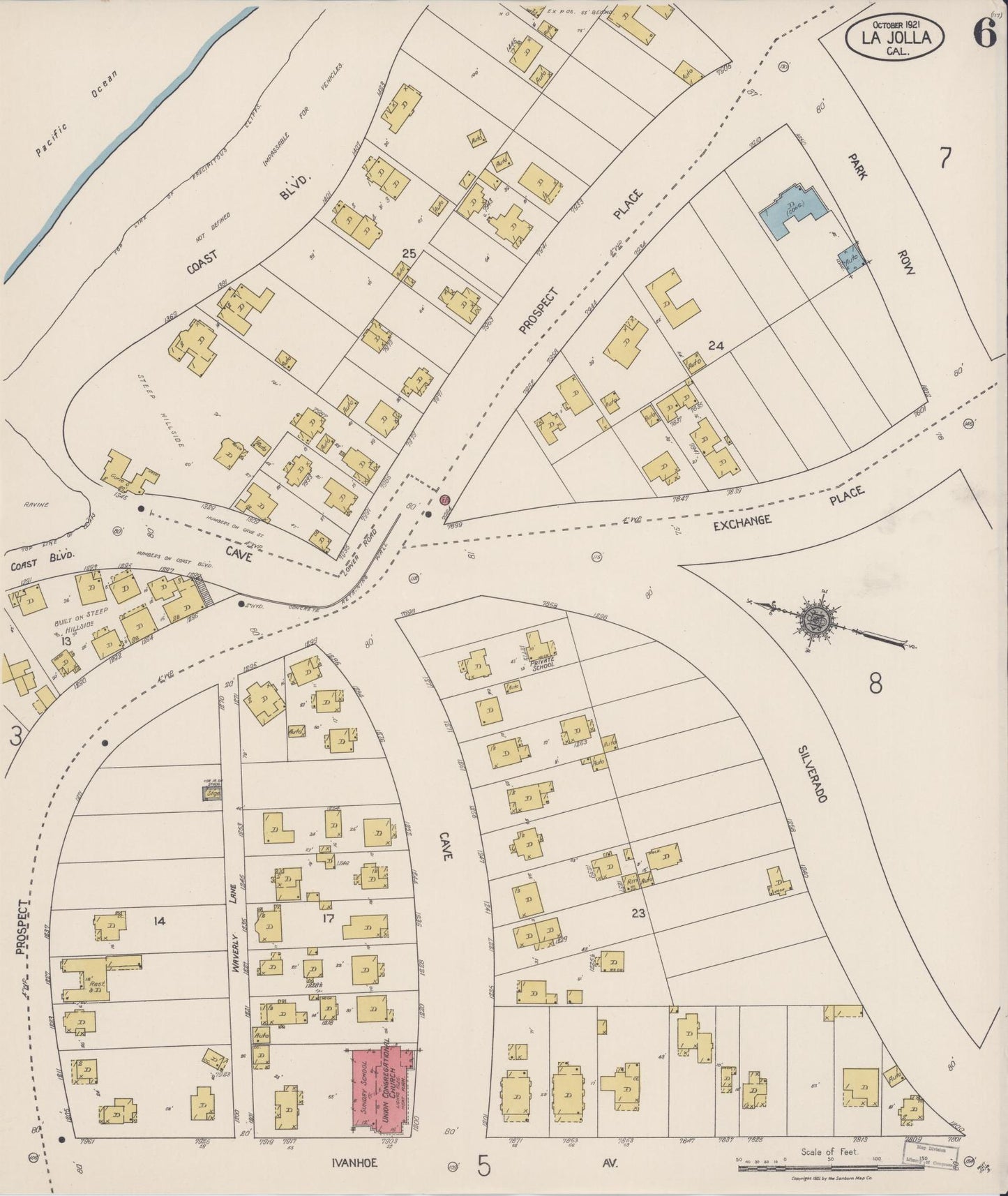 Sanborn Fire Insurance Map from La Jolla, San Diego County, California (1921), Sheet #0006 - Historic Sanborn Fire Insurance Map Print, vintage old map wall art, antique decor, genealogy gift, California California map