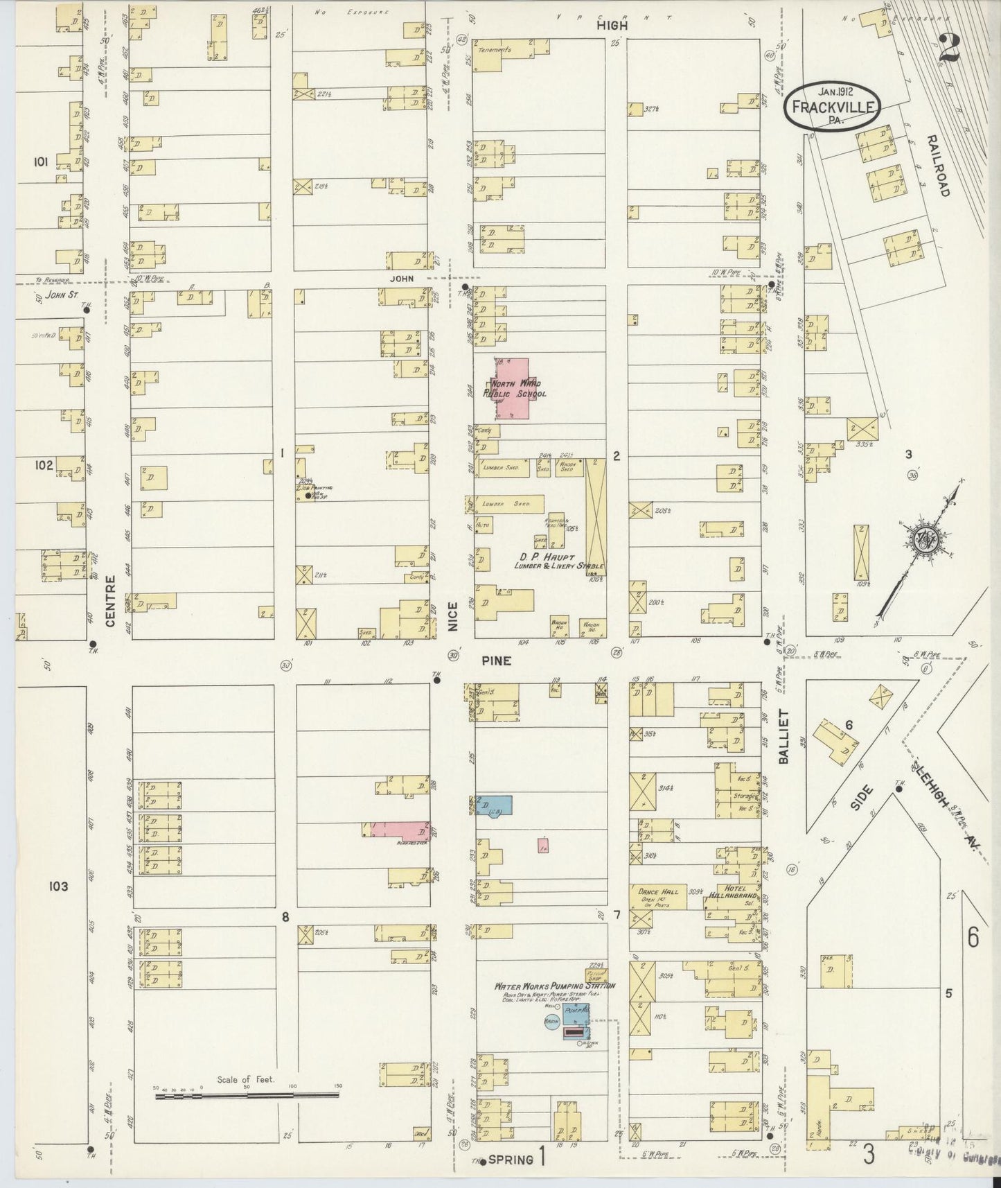 Sanborn Fire Insurance Map from Frackville, Schuylkill County, Pennsylvania (1912), Sheet #0002 - Historic Sanborn Fire Insurance Map Print, vintage old map wall art, antique decor, genealogy gift, Pennsylvania Pennsylvania map