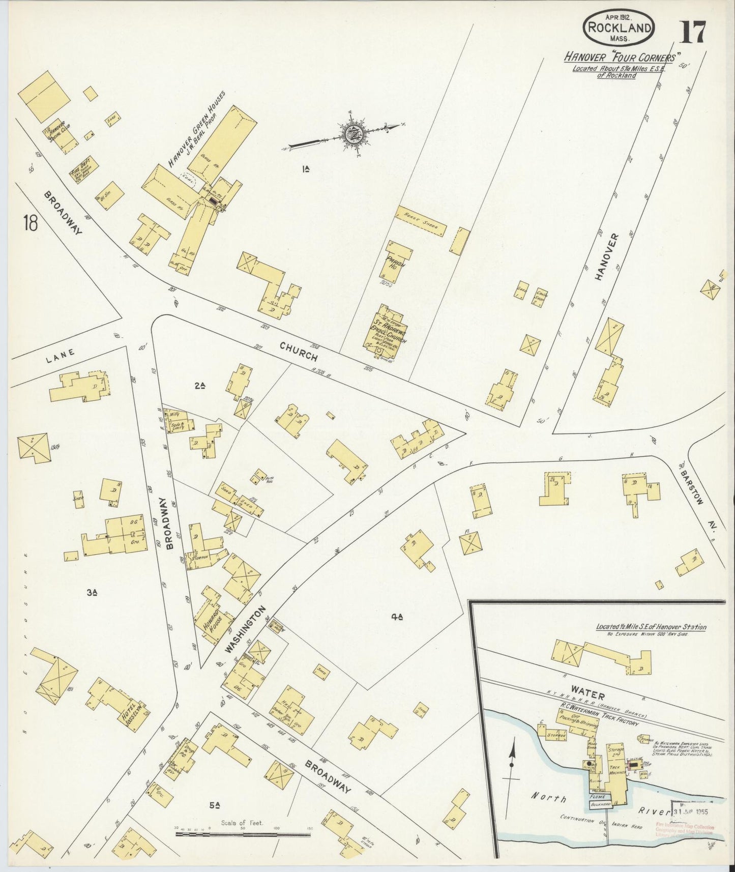 Sanborn Fire Insurance Map from Rockland, Plymouth County, Massachusetts (1912), Sheet #0017 - Historic Sanborn Fire Insurance Map Print, vintage old map wall art, antique decor, genealogy gift, Massachusetts Massachusetts map
