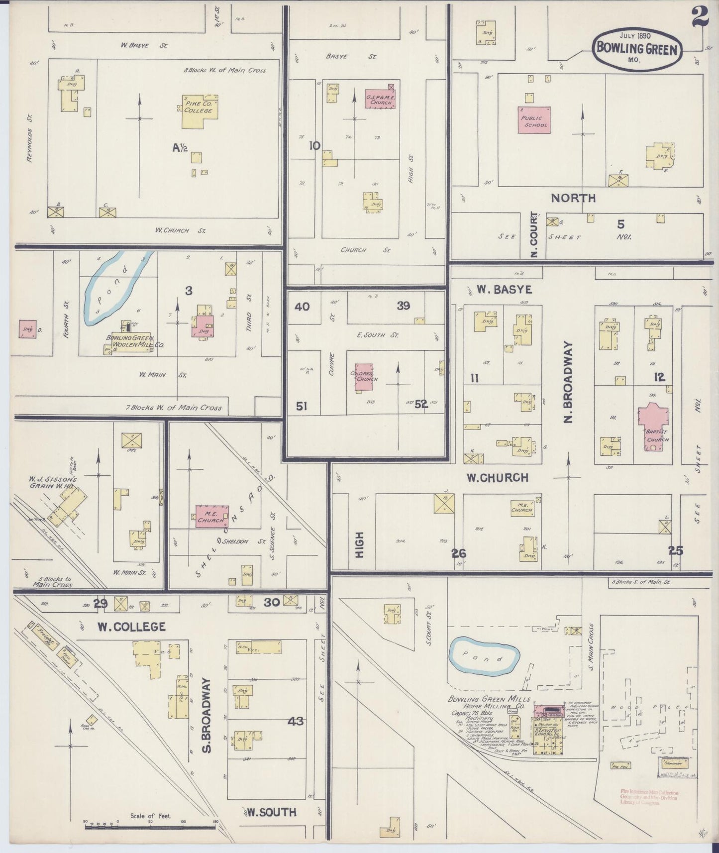 Sanborn Fire Insurance Map from Bowling Green, Pike County, Missouri (1890), Sheet #0002 - Complete Map Set gallery image, historic Sanborn map, vintage wall art, Missouri Missouri