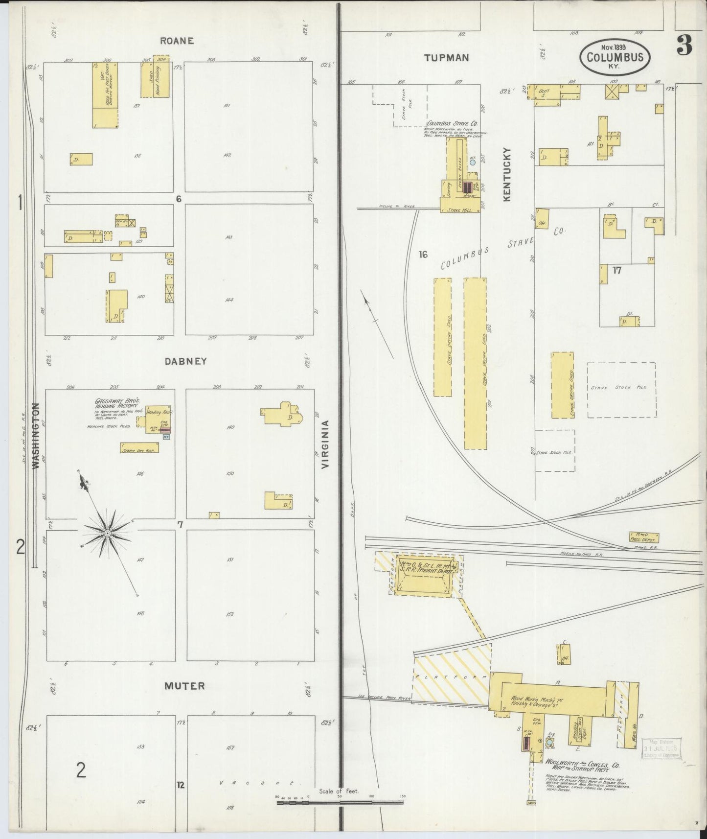 Sanborn Fire Insurance Map from Columbus, Hickman County, Kentucky (1899), Sheet #0003 - Complete Map Set gallery image, historic Sanborn map, vintage wall art, Kentucky Kentucky
