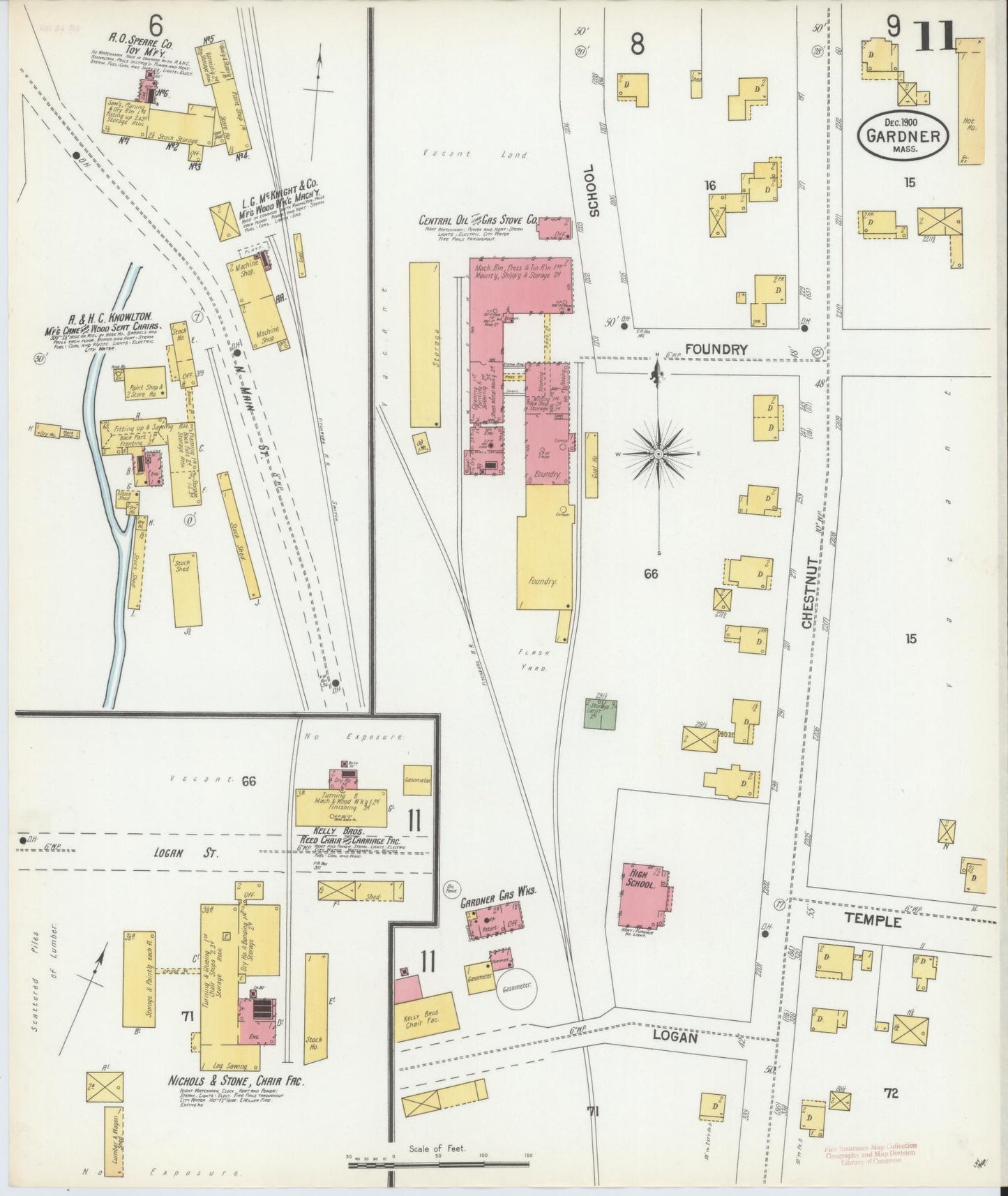 Sanborn Fire Insurance Map from Gardner, Worcester County, Massachusetts (1900), Sheet #0011 - Historic Sanborn Fire Insurance Map Print, vintage old map wall art, antique decor, genealogy gift, Massachusetts Massachusetts map