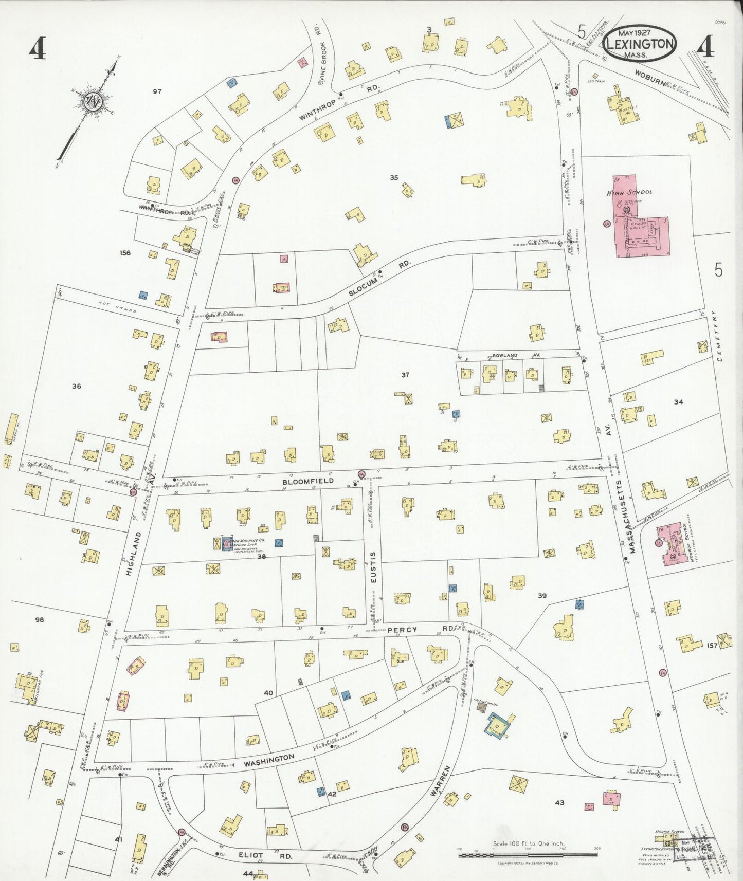 Sanborn Fire Insurance Map from Lexington, Middlesex County, Massachusetts (1927), Sheet #0004 - Historic Sanborn Fire Insurance Map Print, vintage old map wall art, antique decor, genealogy gift, Massachusetts Massachusetts map
