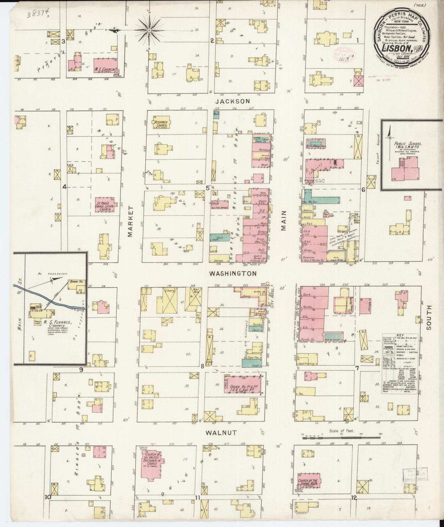 Sanborn Fire Insurance Map from Lisbon, Linn County, Iowa (1894), Sheet #0001 - Historic Sanborn Fire Insurance Map Print, vintage old map wall art