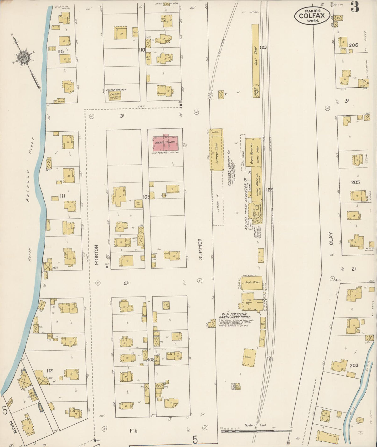 Sanborn Fire Insurance Map from Colfax, Whitman County, Washington (1912), Sheet #0003 - Historic Sanborn Fire Insurance Map Print, vintage old map wall art, antique decor, genealogy gift, Washington Washington map