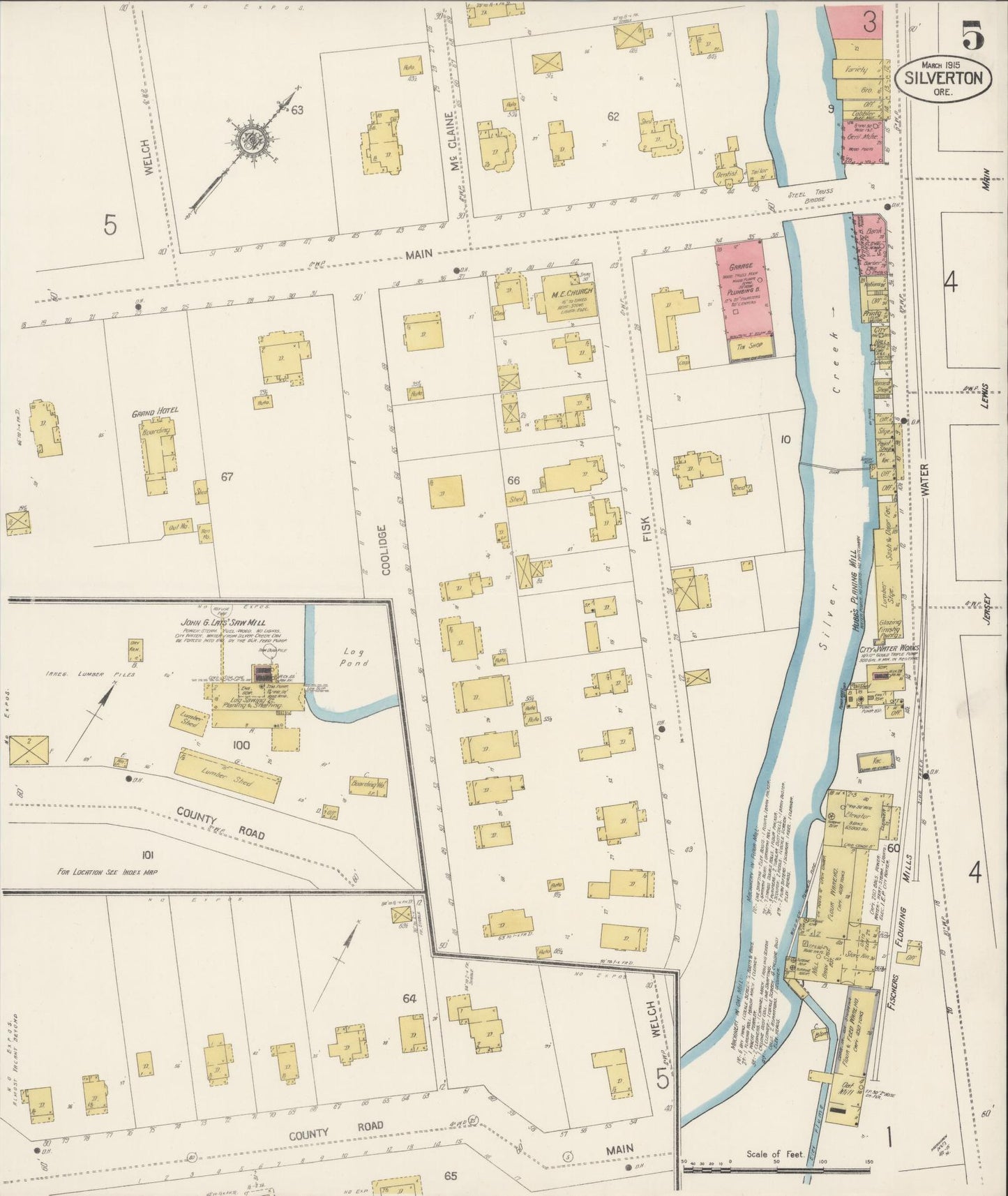 Sanborn Fire Insurance Map from Silverton, Marion County, Oregon (1915), Sheet #0005 - Complete Map Set gallery image, historic Sanborn map, vintage wall art, Oregon Oregon