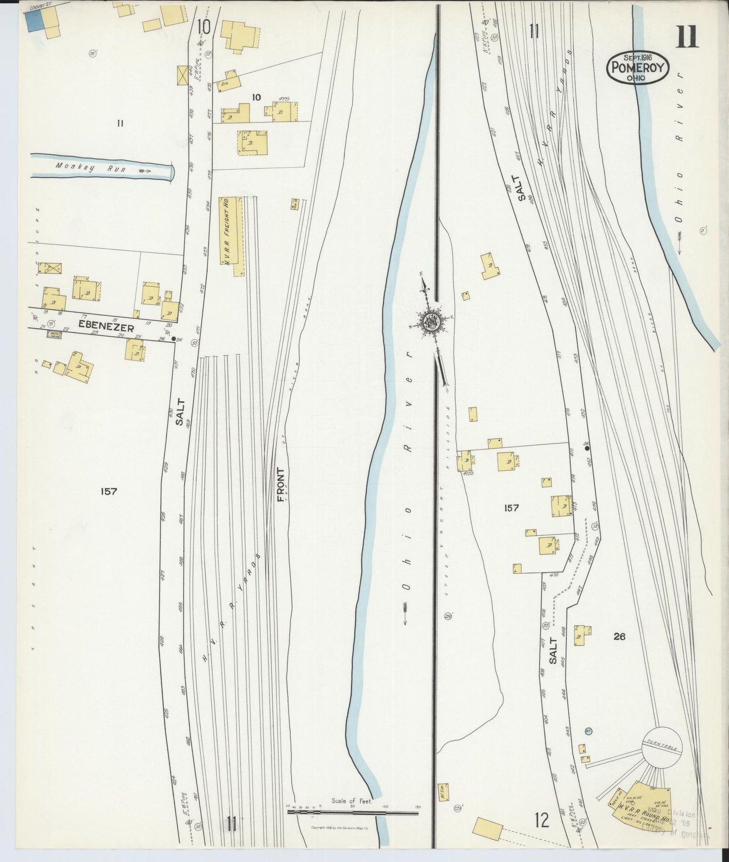 Sanborn Fire Insurance Map from Pomeroy, Meigs County, Ohio (1916), Sheet #0011 - Historic Sanborn Fire Insurance Map Print, vintage old map wall art, antique decor, genealogy gift, Ohio Ohio map